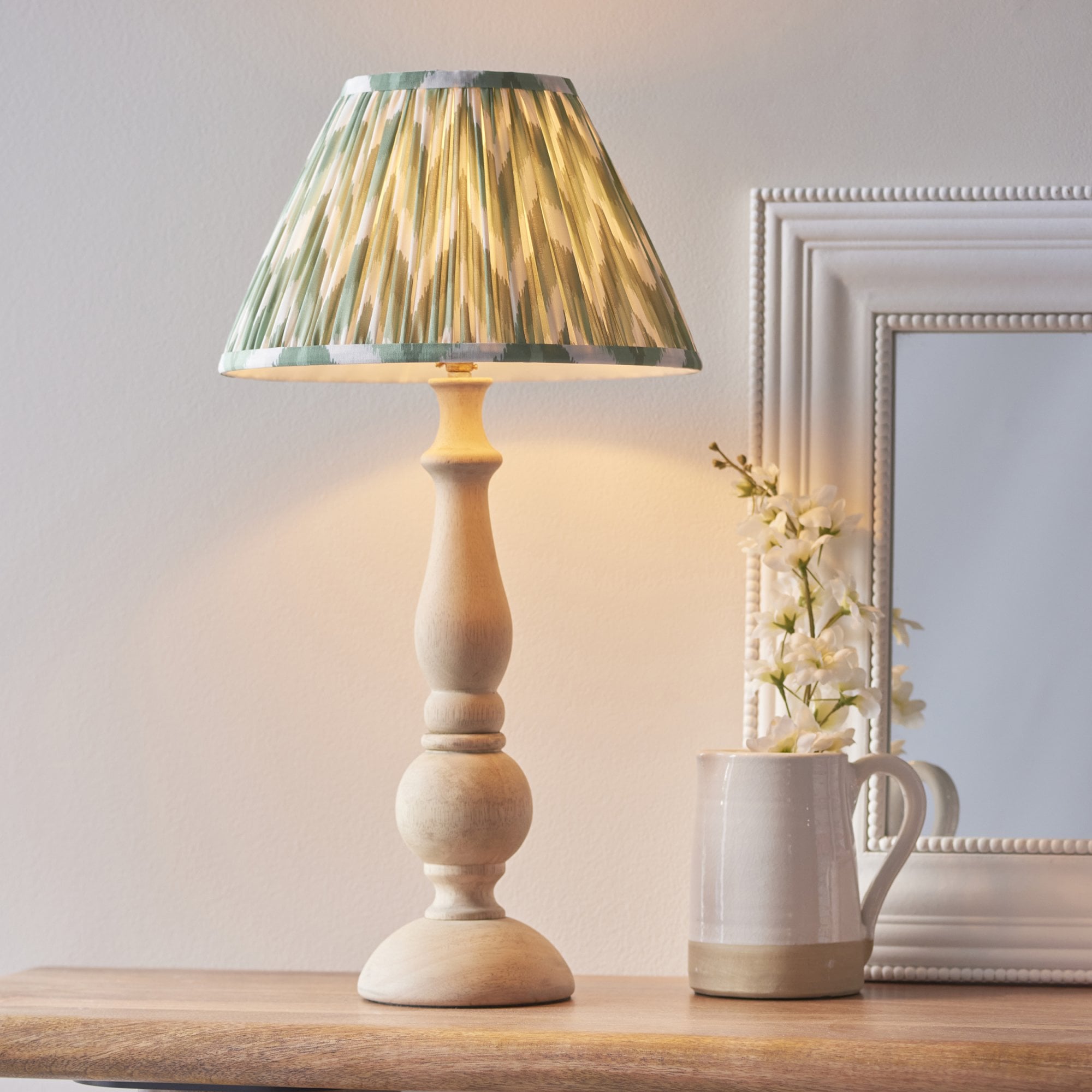 Endon Hidcote Table Lamp & Zigzag 30cm Cotswold Green Shade