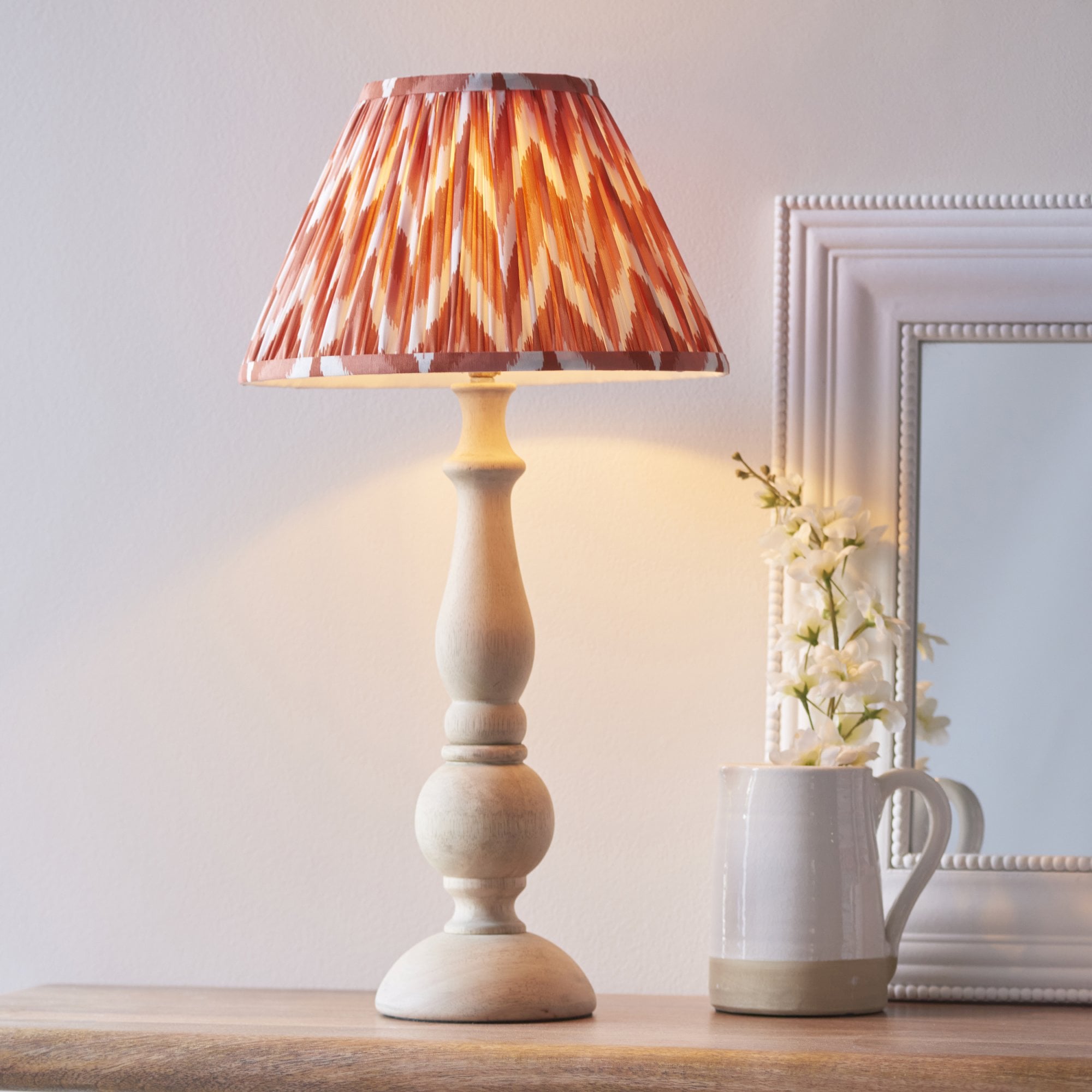 Endon Hidcote Table Lamp & Zigzag 30cm Apricot Orange Shade