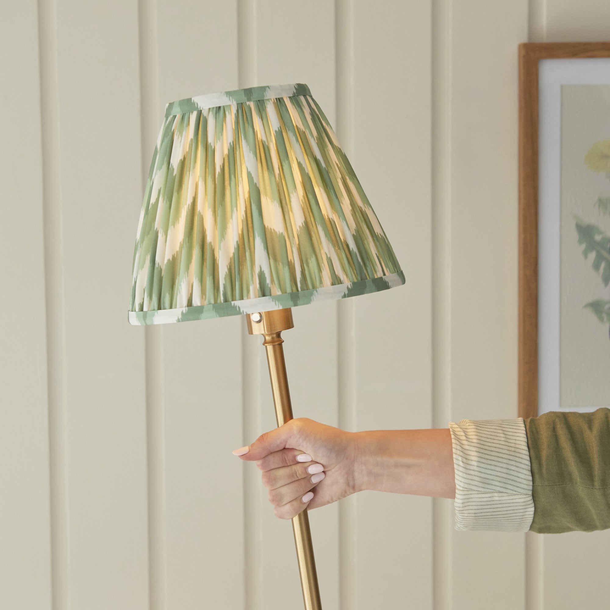 Endon Burley Rechargeable Floor Lamp & Zigzag 25cm Cotswold Green Shade