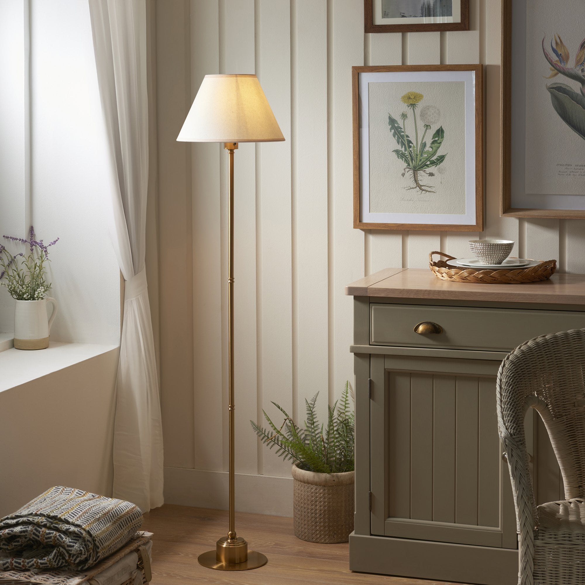 Endon Burley Rechargeable Table Lamp & Ivy 30cm Vintage White Shade