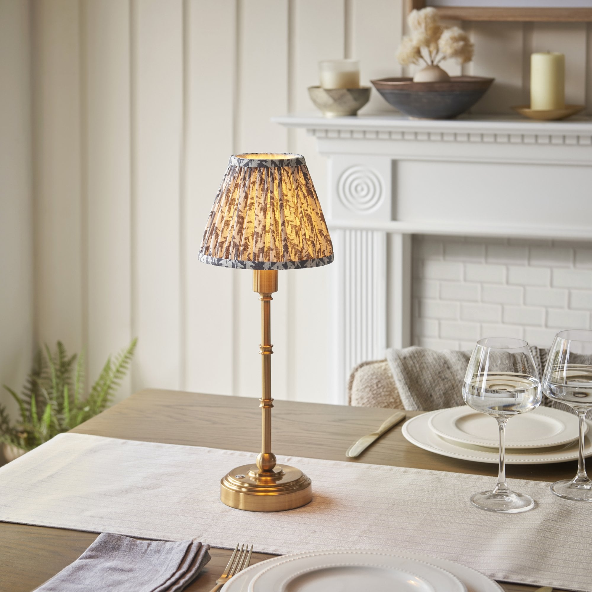Endon Burley Rechargeable Table Lamp & Leaf 16cm Pearl Grey Shade