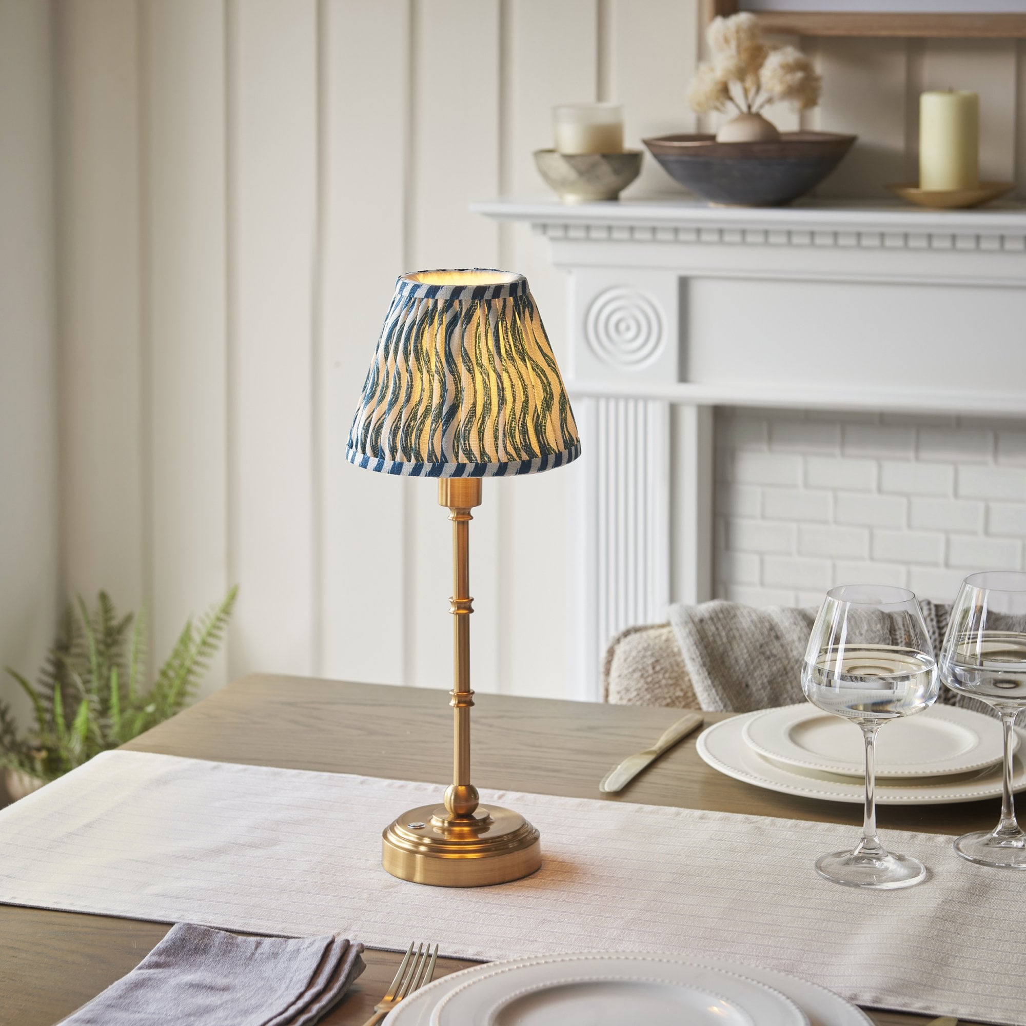 Endon Burley Rechargeable Table Lamp & Ripple 16cm Marlin Blue Shade