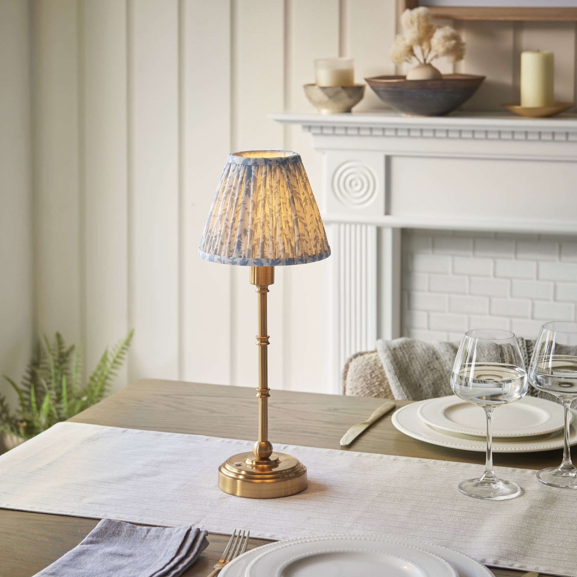 Endon Burley Rechargeable Table Lamp & Leaf 16cm Shell Bay Blue Shade