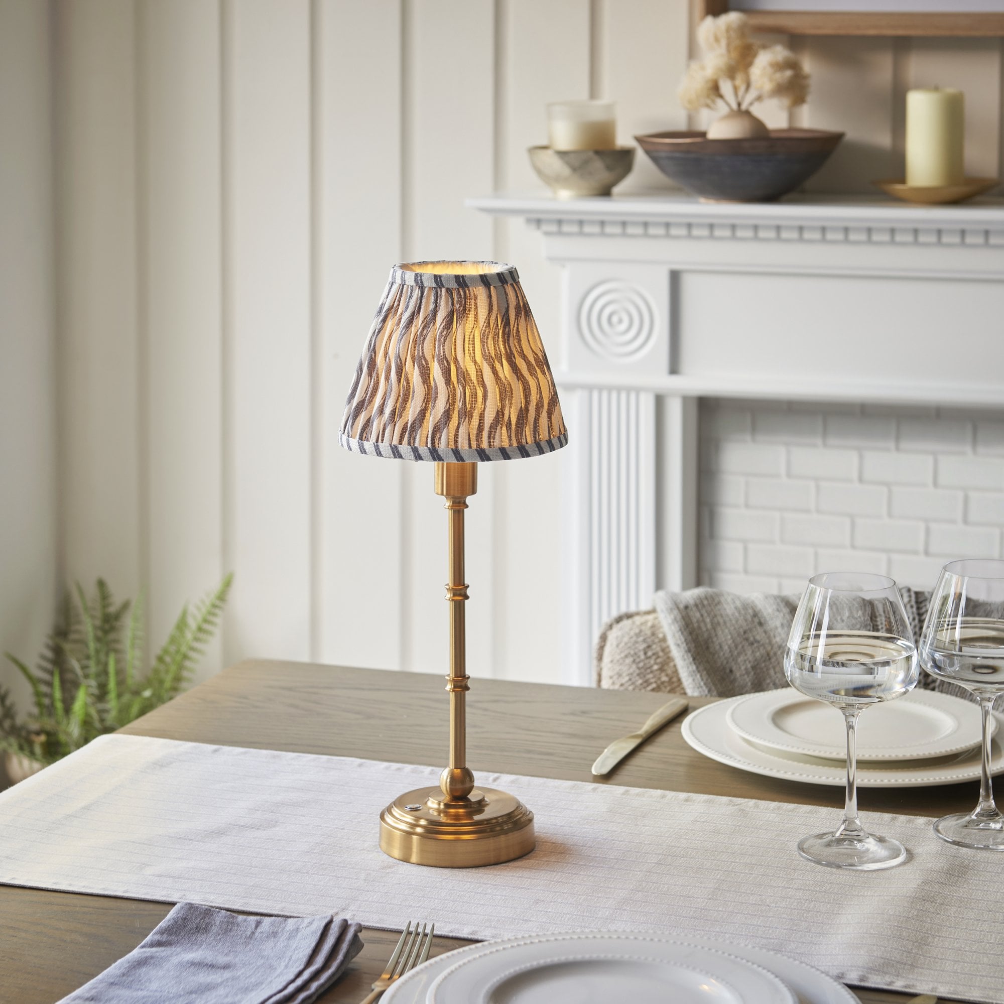 Endon Burley Rechargeable Table Lamp & Ripple 16cm Pearl Grey Shade