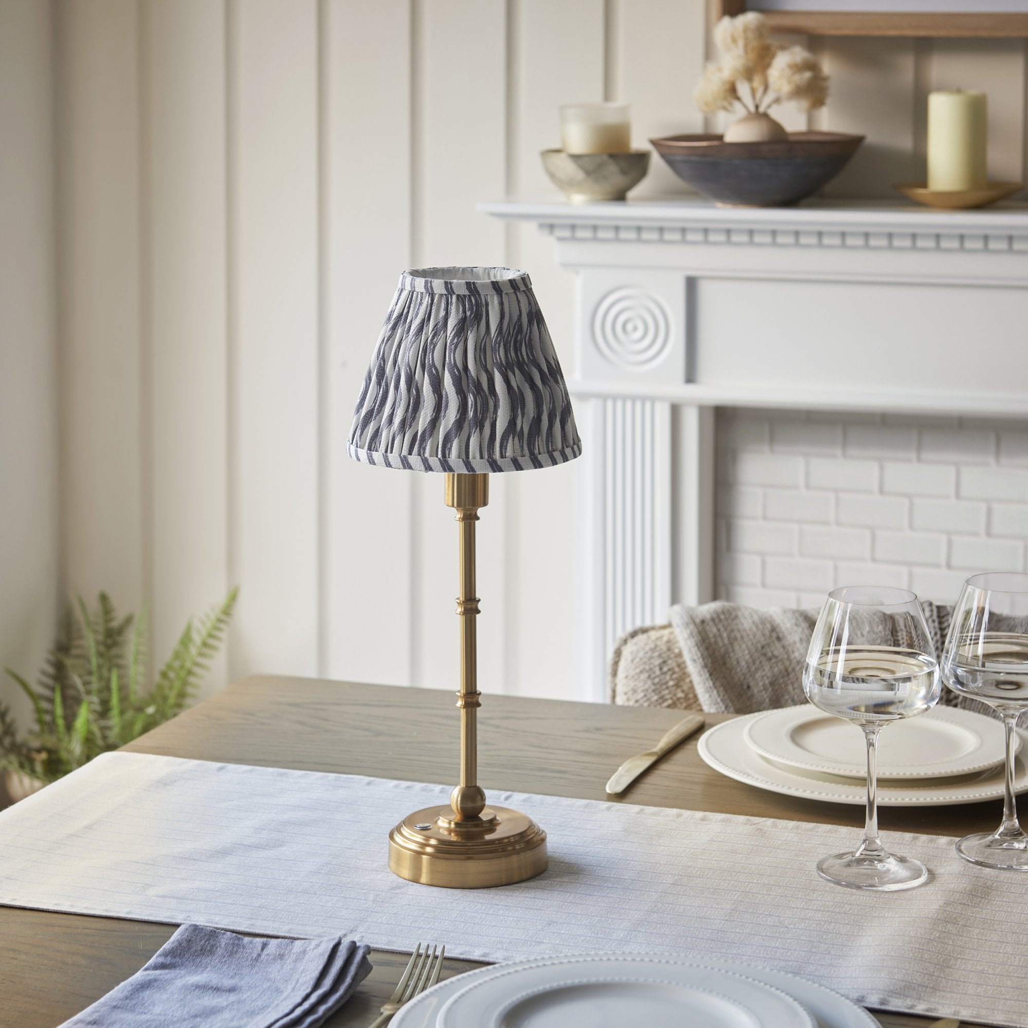 Endon Burley Rechargeable Table Lamp & Ripple 16cm Pearl Grey Shade