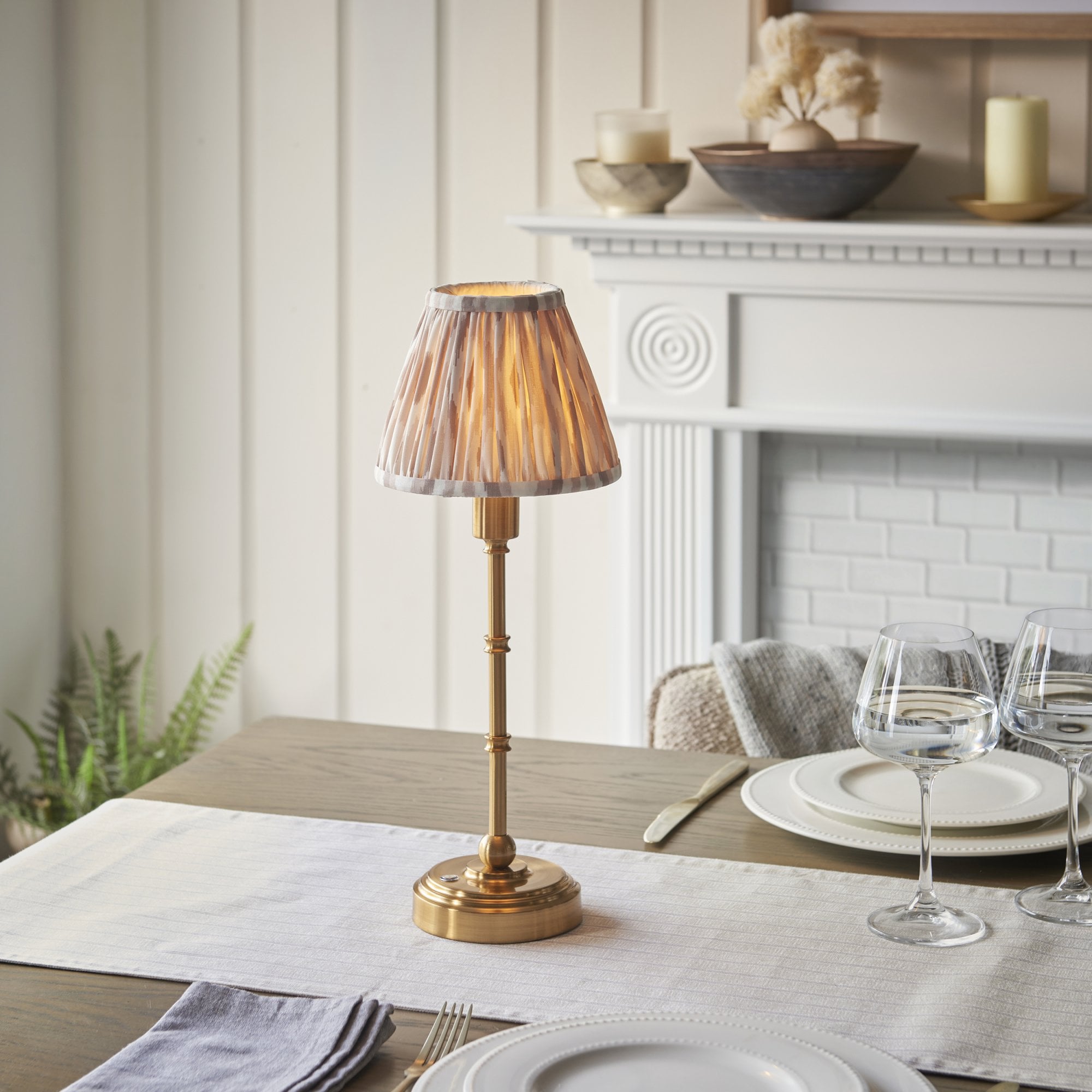 Endon Burley Rechargeable Table Lamp & Ikat 16cm Neutral Shade