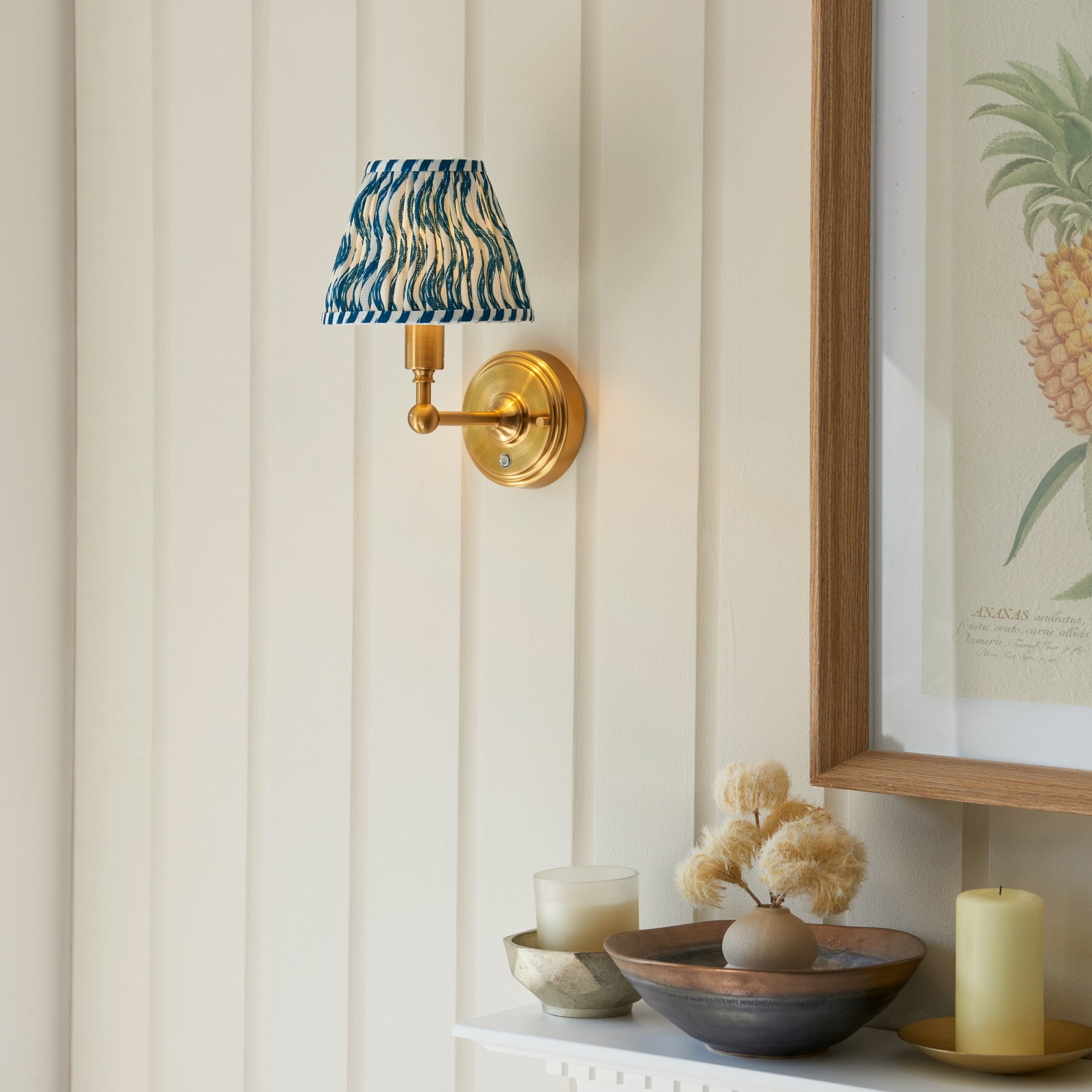 Endon Burley Rechargeable Wall Light & Ripple 16cm Marlin Blue Shade