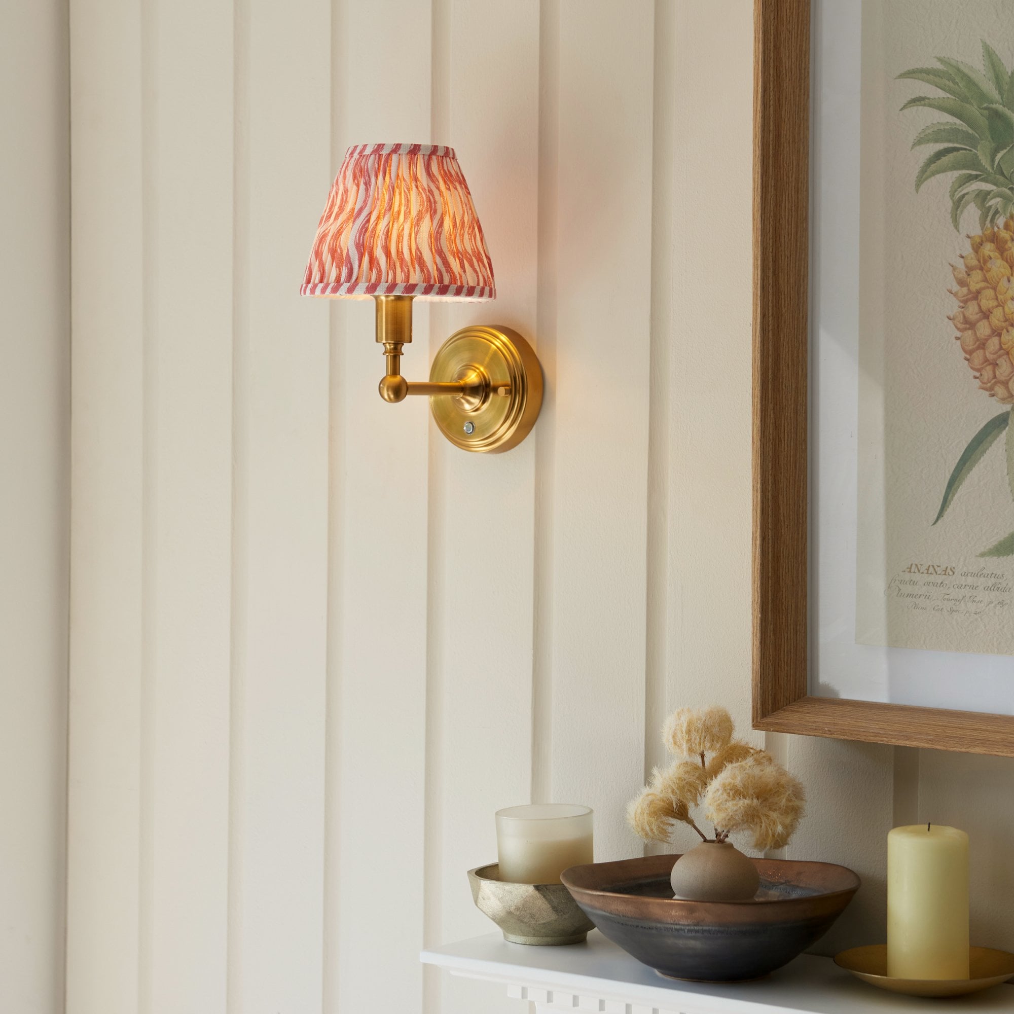 Endon Burley Rechargeable Wall Light & Ripple 16cm Coral Pink Shade