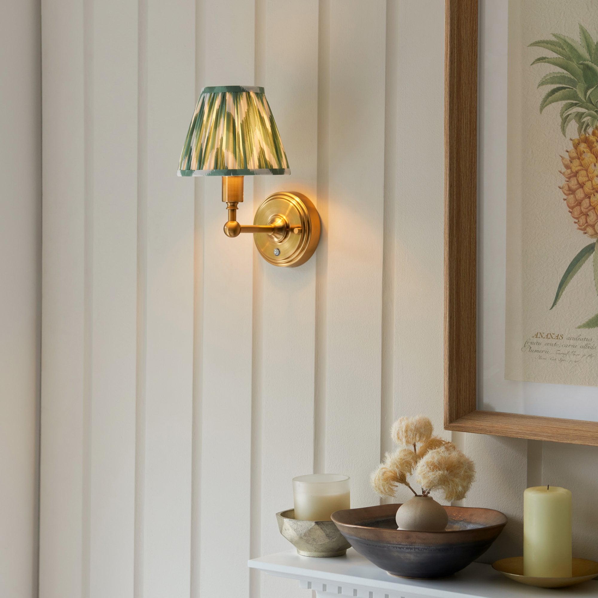 Endon Burley Rechargeable Wall Light & Zigzag 16cm Cotswold Green Shade