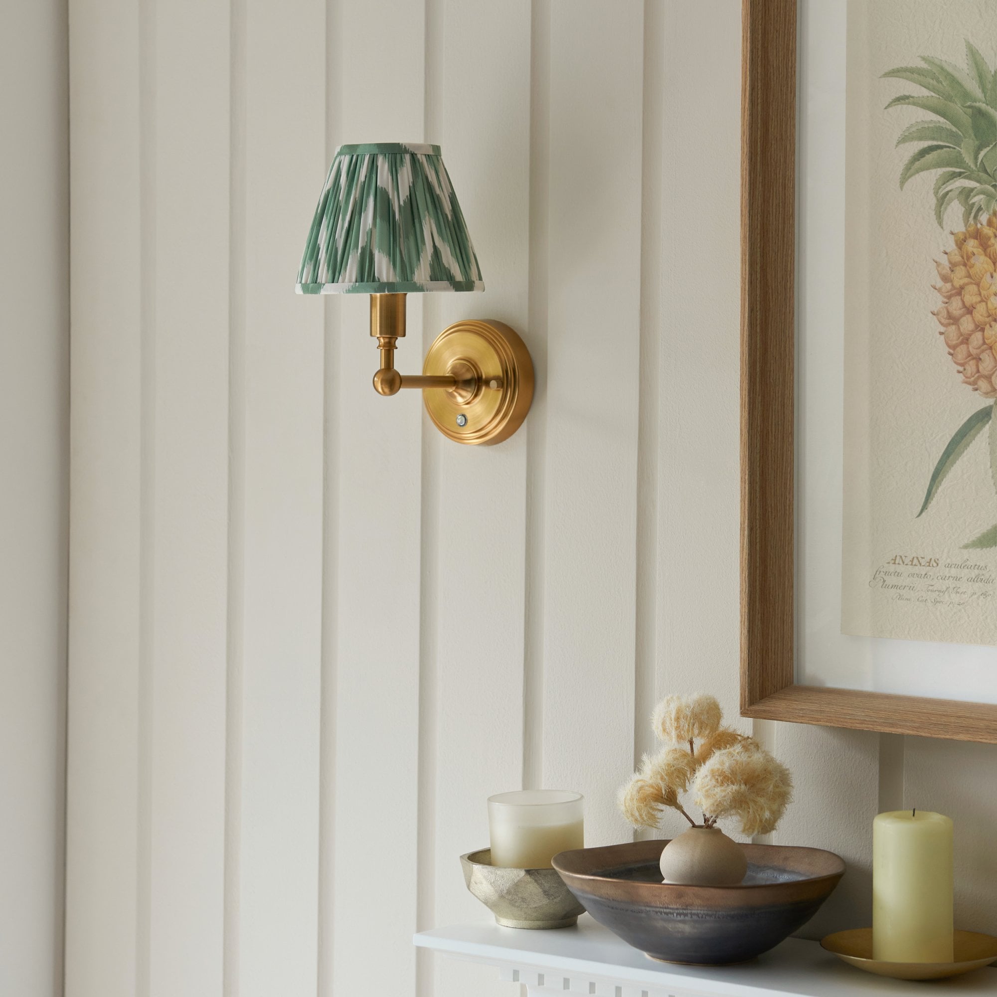 Endon Burley Rechargeable Wall Light & Zigzag 16cm Cotswold Green Shade