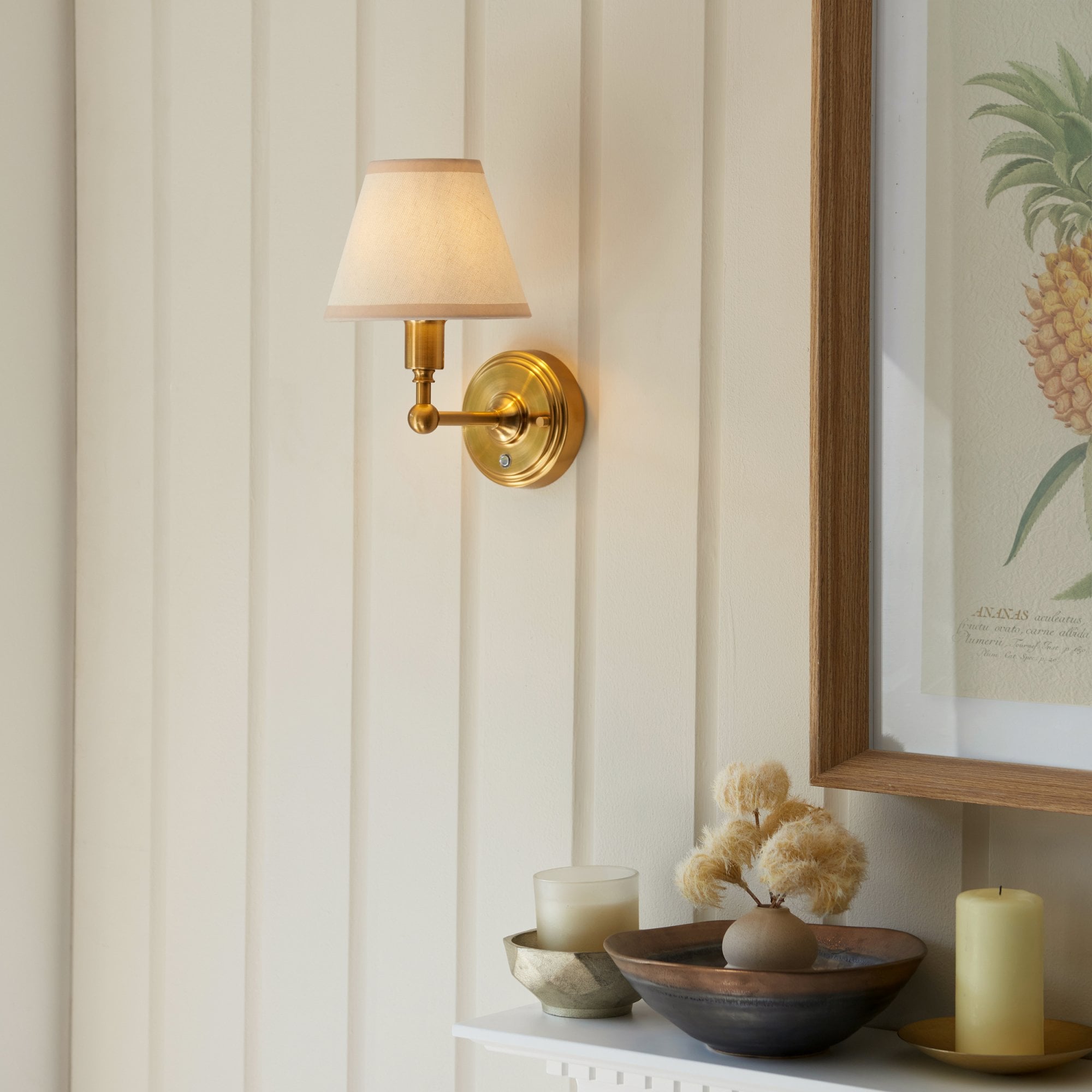 Endon Burley Rechargeable Wall Light & Ivy 16cm Vintage White Shade