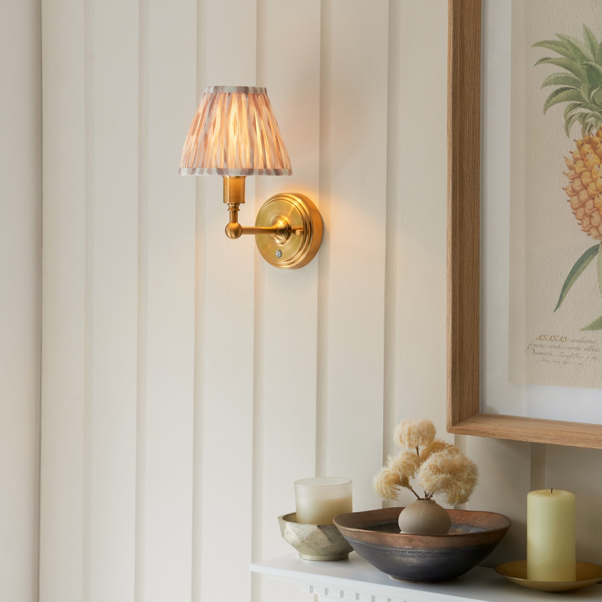 Endon Burley Rechargeable Wall Light & Ikat 16cm Neutral Shade