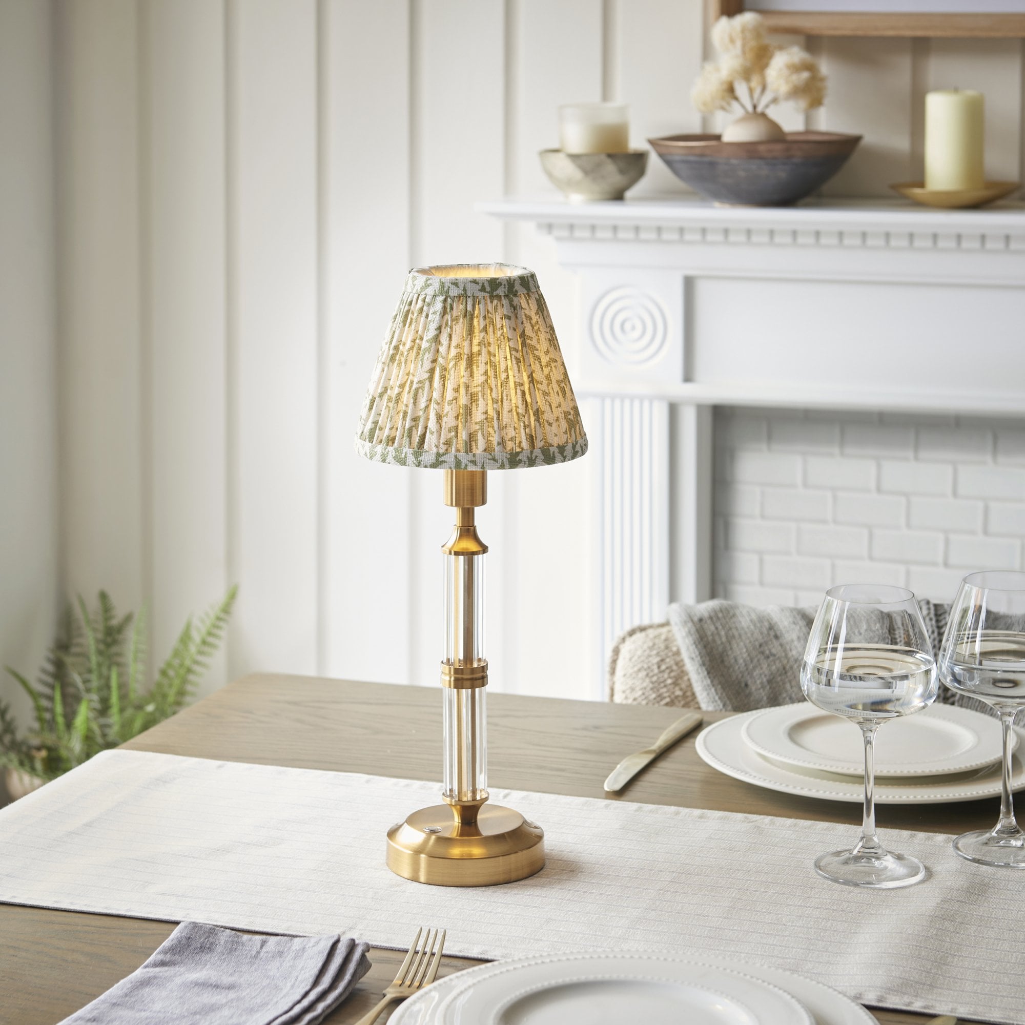 Endon Morton Rechargeable Table Lamp & Leaf 16cm Herb Garden Green Shade