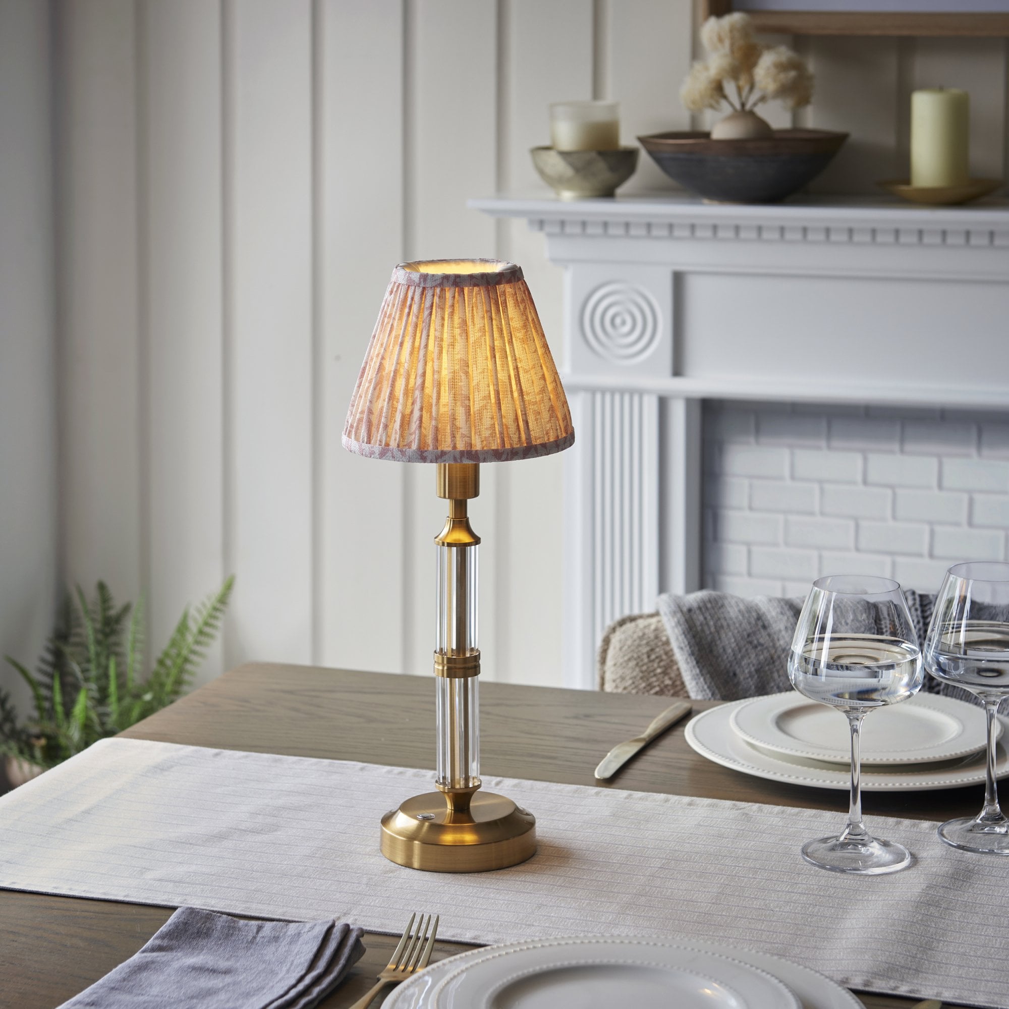 Endon Morton Rechargeable Table Lamp & Leaf 16cm Peachy Keen Shade
