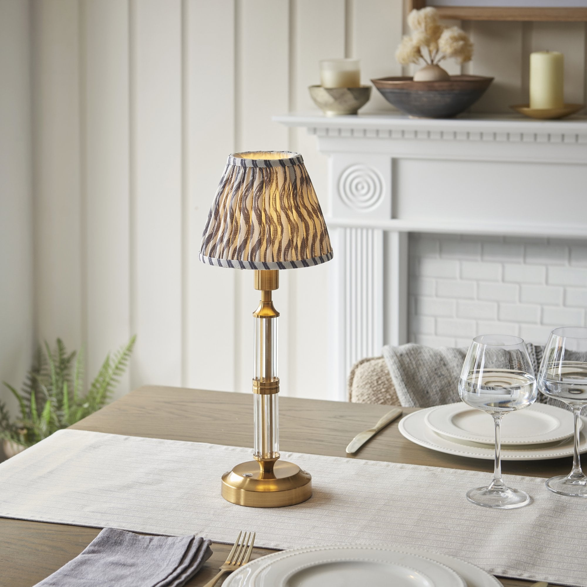 Endon Morton Rechargeable Table Lamp & Ripple 16cm Pearl Grey Shade