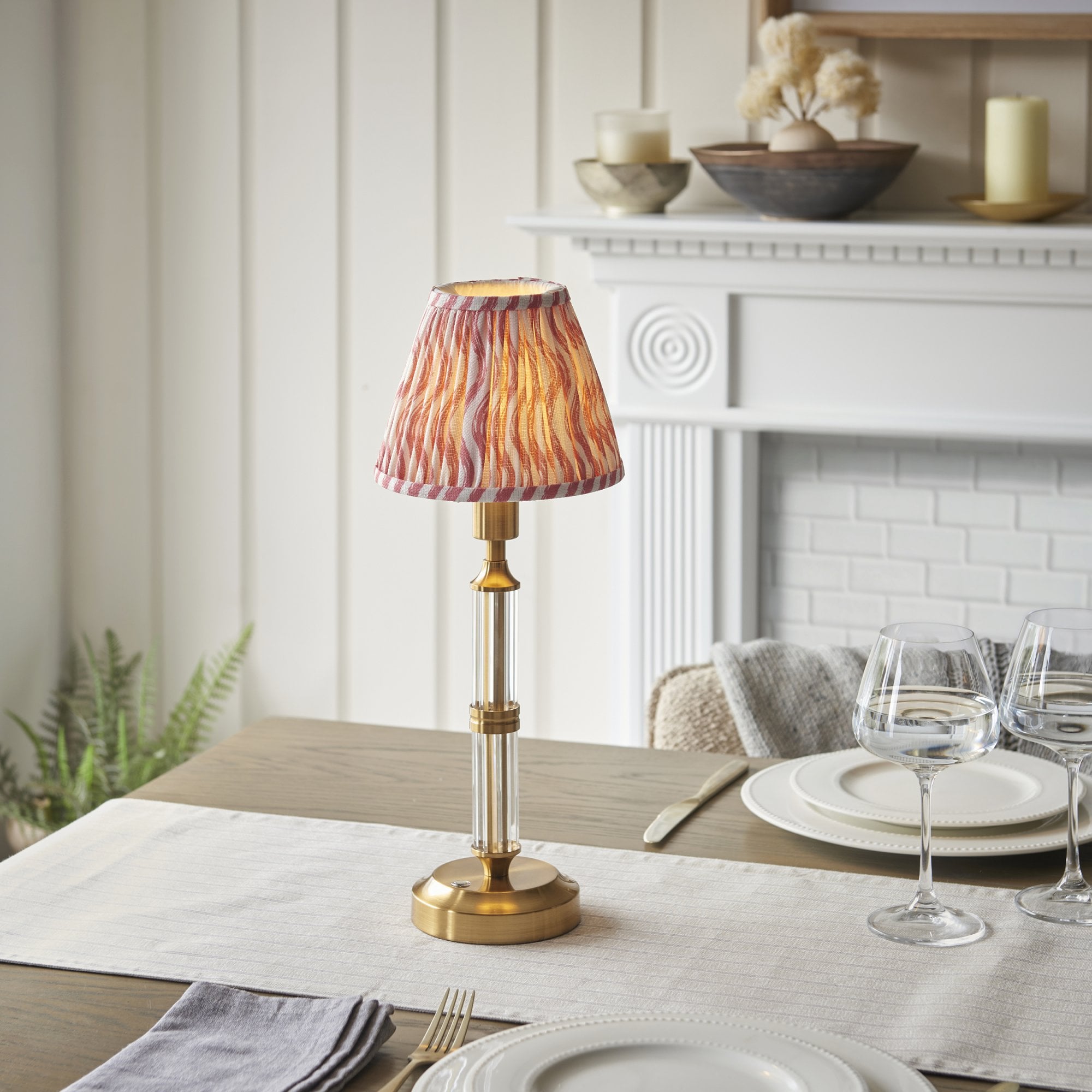 Endon Morton Rechargeable Table Lamp & Ripple 16cm Coral Pink Shade