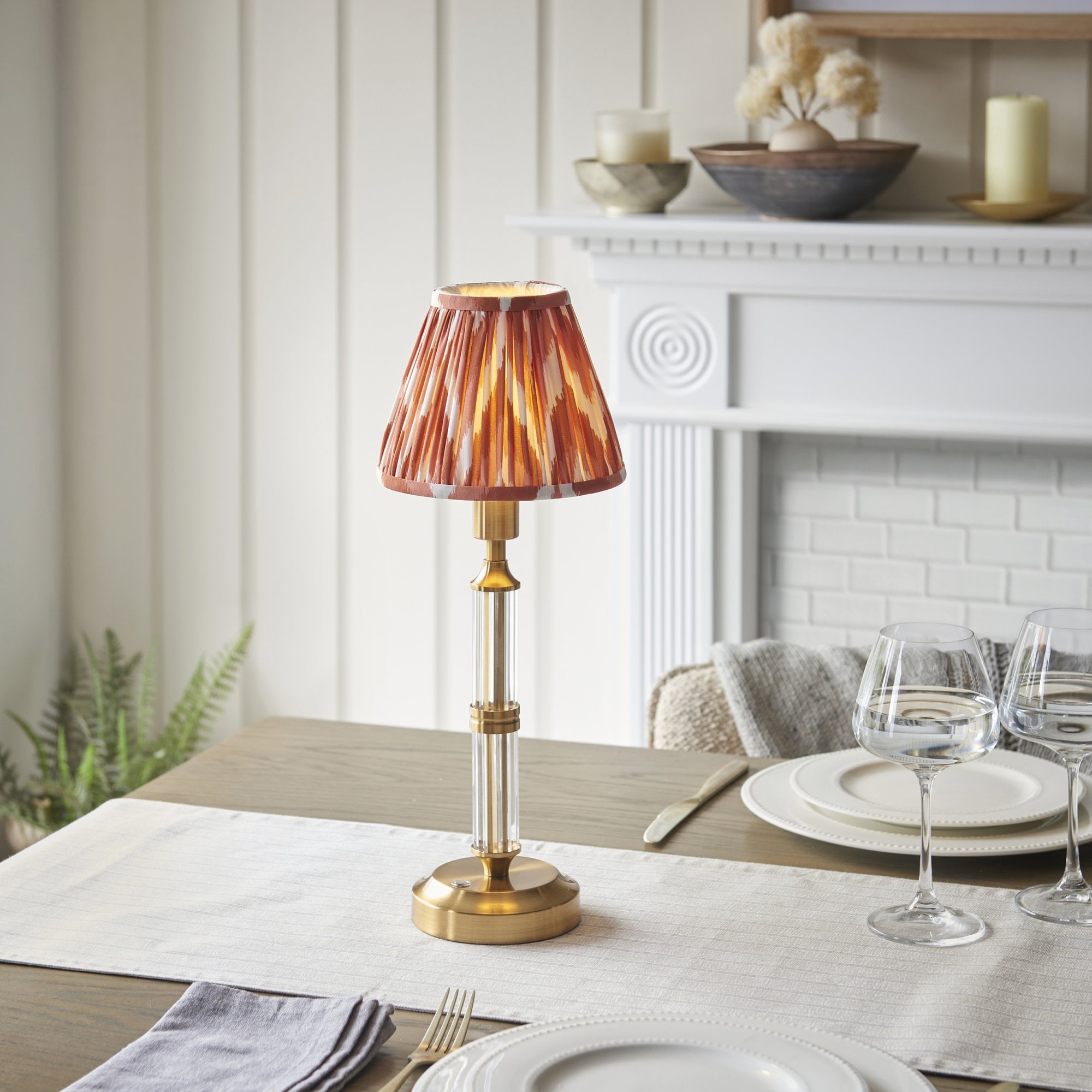 Endon Morton Rechargeable Table Lamp & Zigzag 16cm Apricot Orange Shade