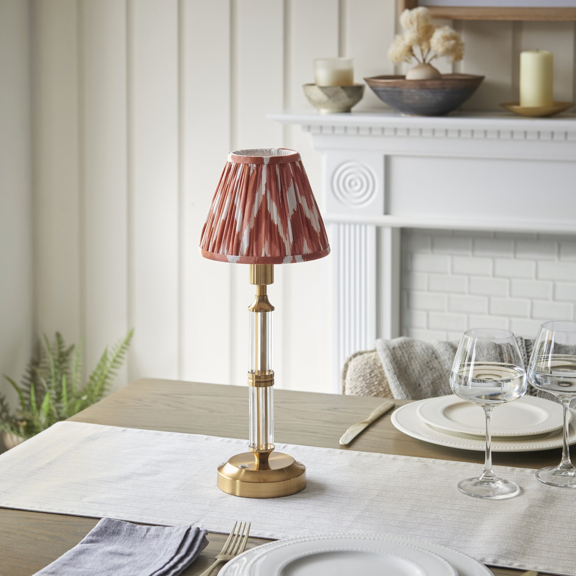 Endon Morton Rechargeable Table Lamp & Zigzag 16cm Apricot Orange Shade