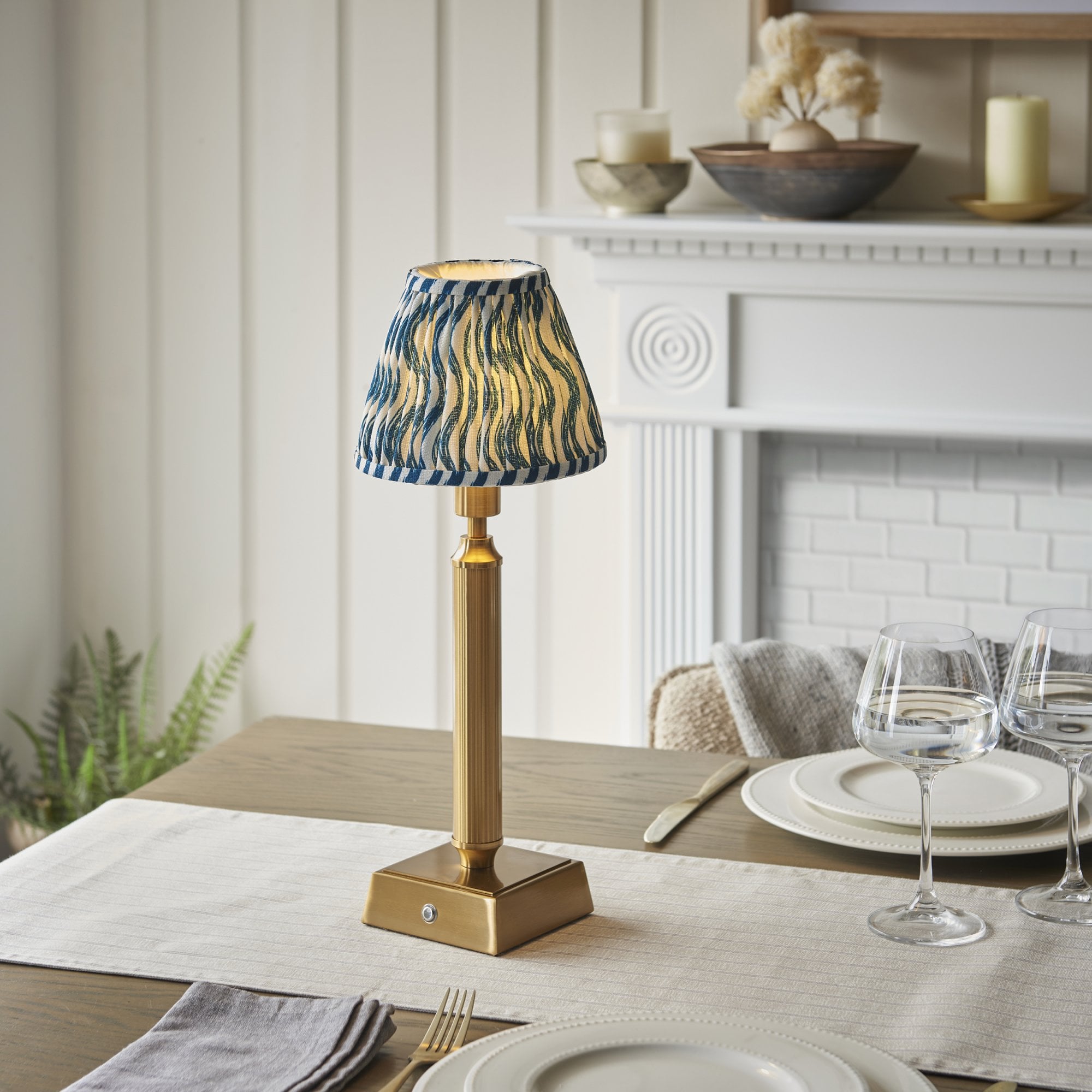 Endon Trobridge Rechargeable Table Lamp & Ripple 16cm Marlin Blue Shade