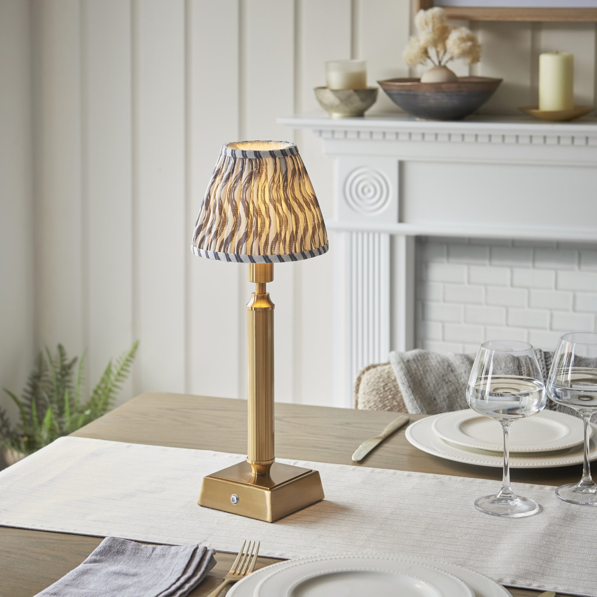Endon Trobridge Rechargeable Table Lamp & Ripple 16cm Pearl Grey Shade