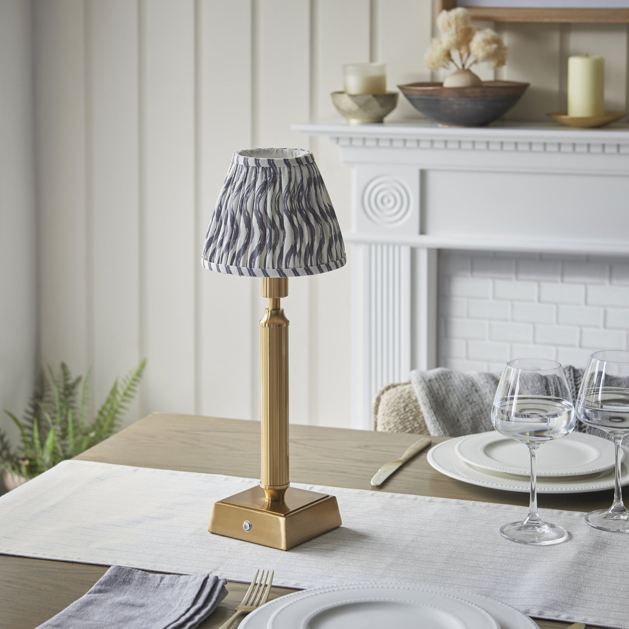 Endon Trobridge Rechargeable Table Lamp & Ripple 16cm Pearl Grey Shade