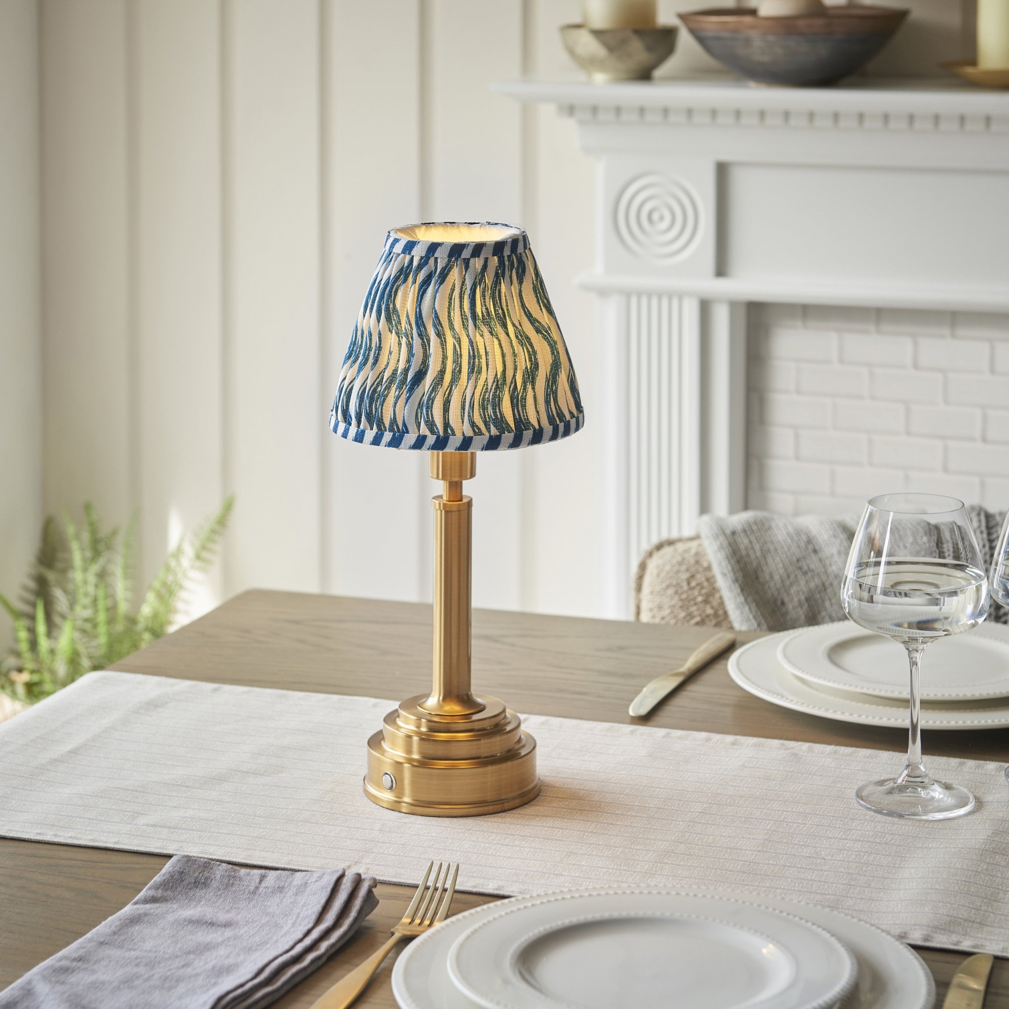 Endon Upton Rechargeable Table Lamp & Ripple 16cm Marlin Blue Shade