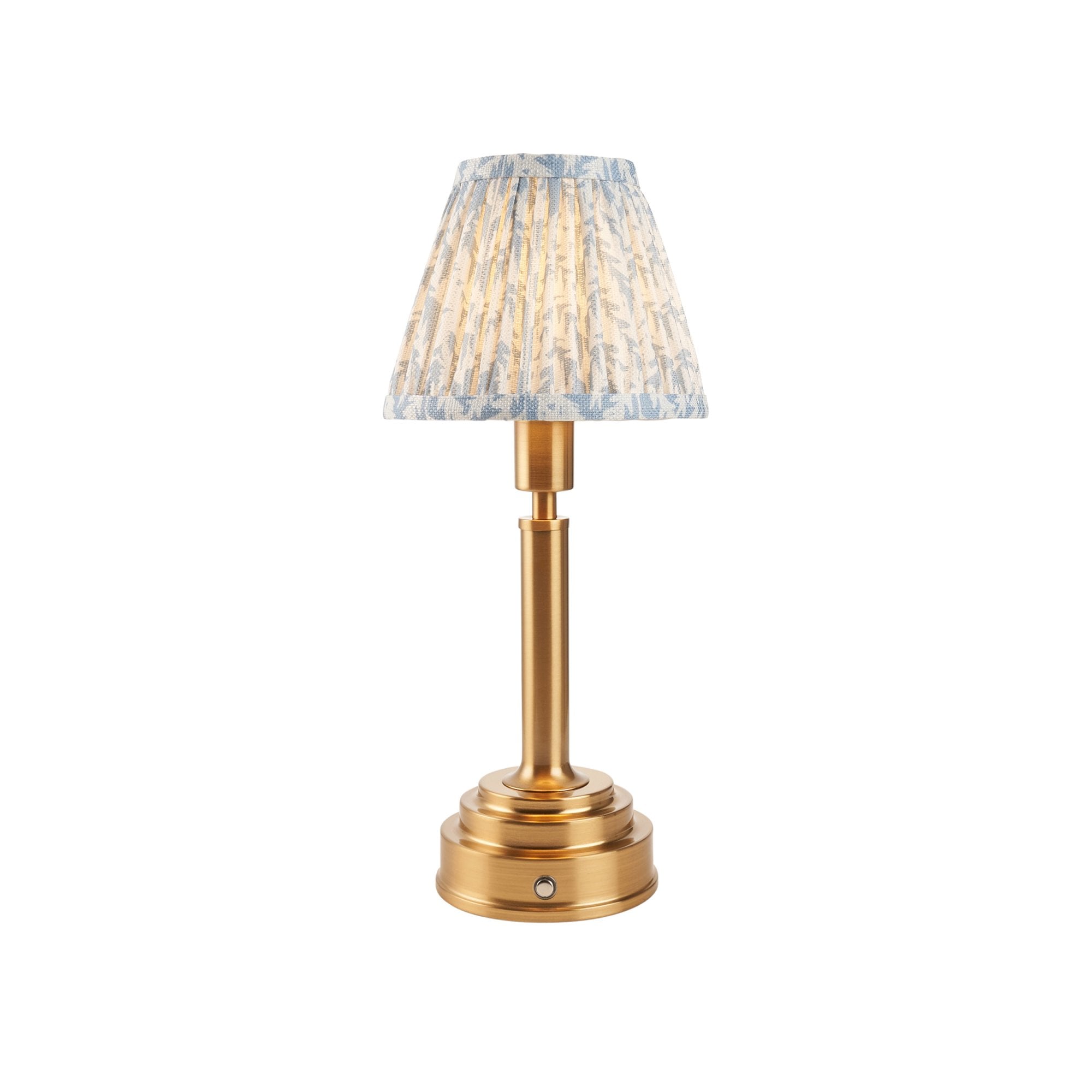 Endon Upton Rechargeable Table Lamp & Leaf 16cm Shell Bay Blue Shade