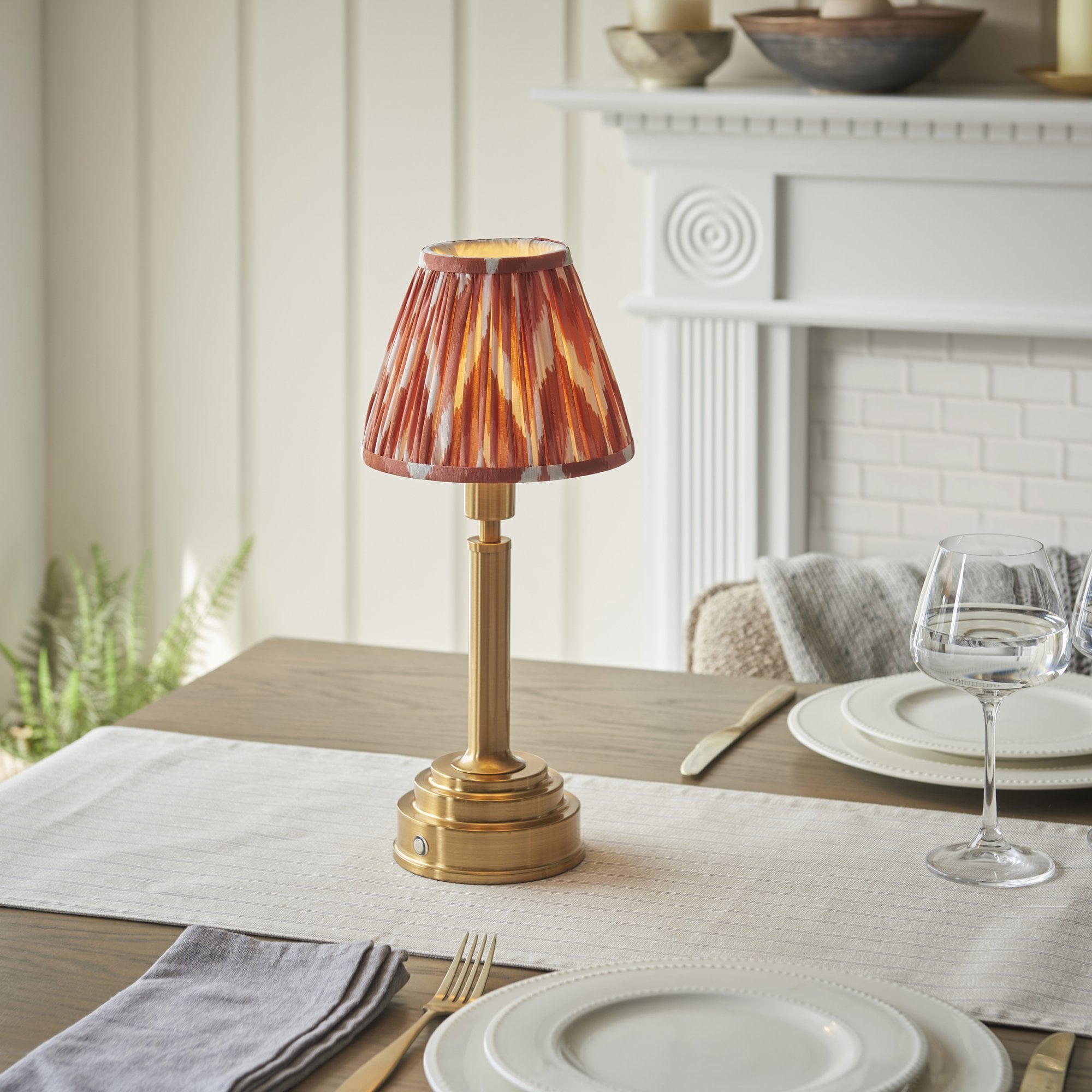 Endon Upton Rechargeable Table Lamp & Zigzag 16cm Apricot Orange Shade