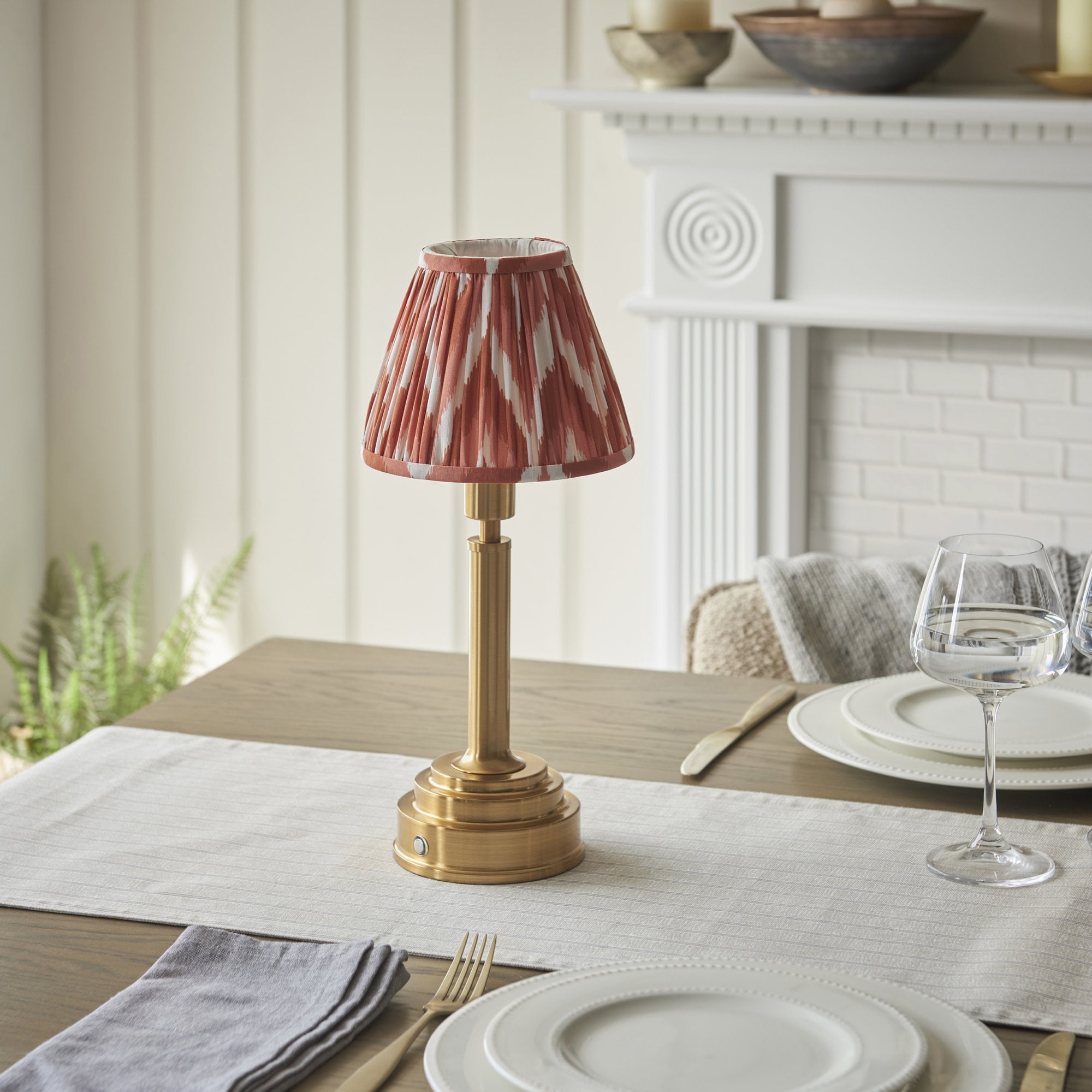 Endon Upton Rechargeable Table Lamp & Zigzag 16cm Apricot Orange Shade