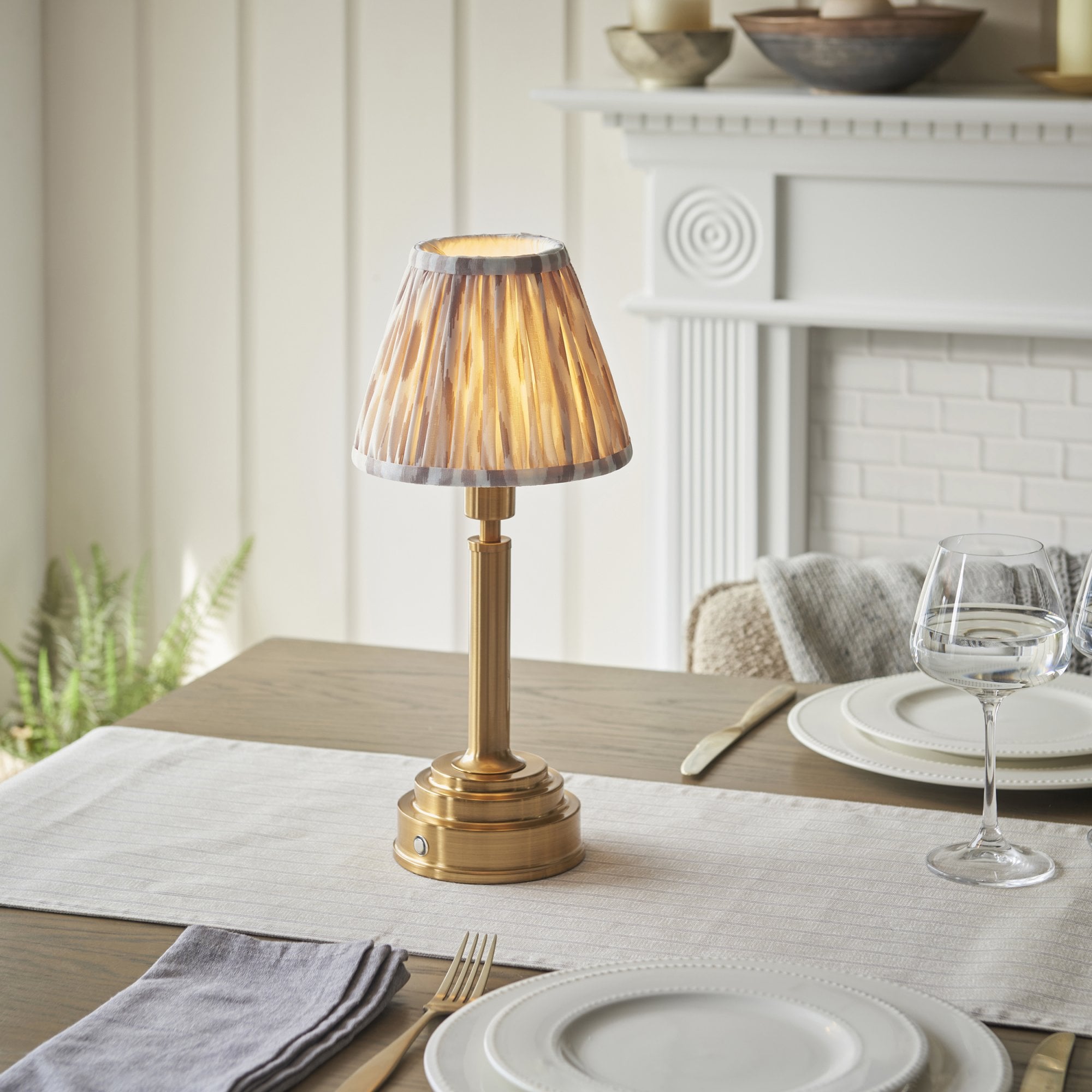 Endon Upton Rechargeable Table Lamp & Ikat 16cm Neutral Shade