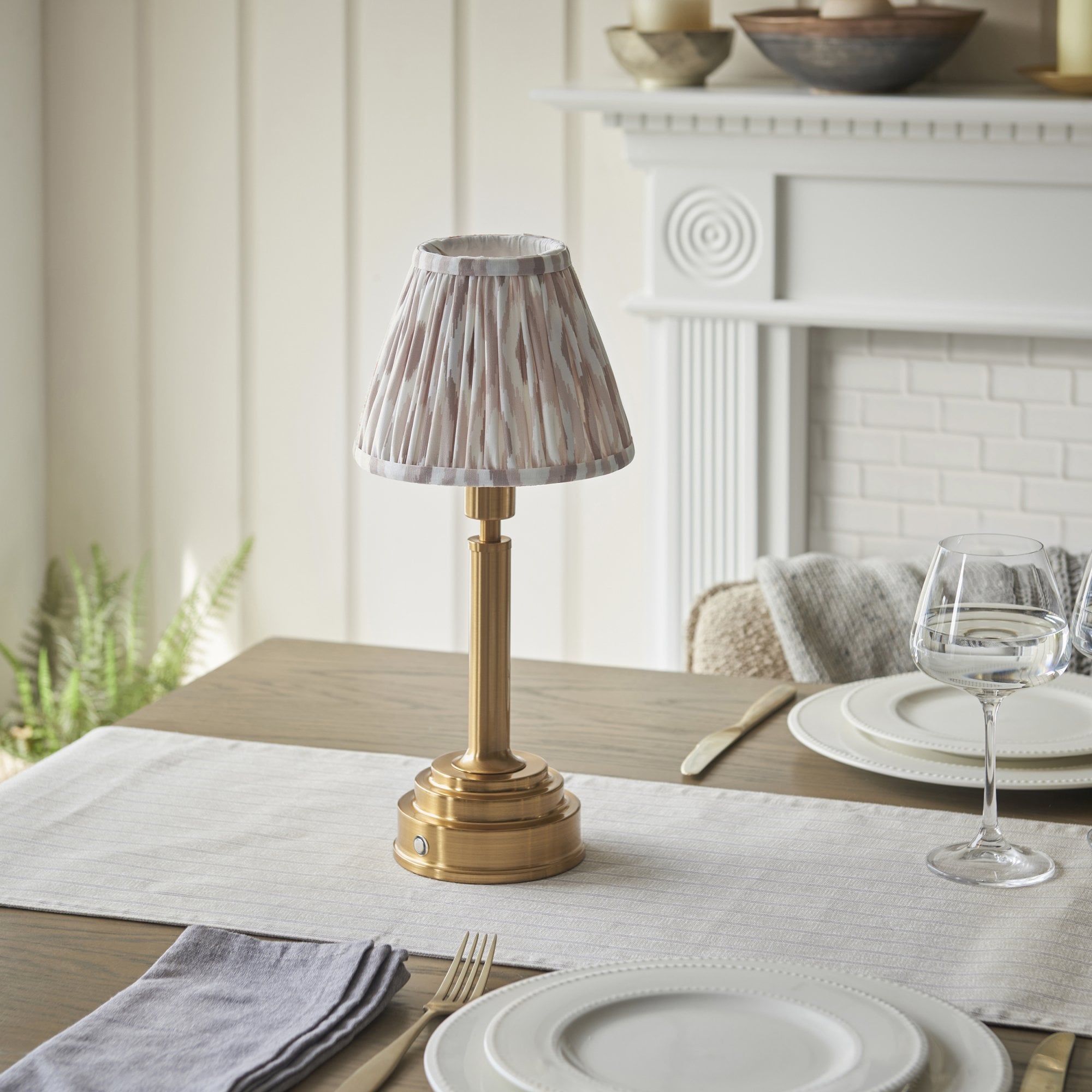 Endon Upton Rechargeable Table Lamp & Ikat 16cm Neutral Shade