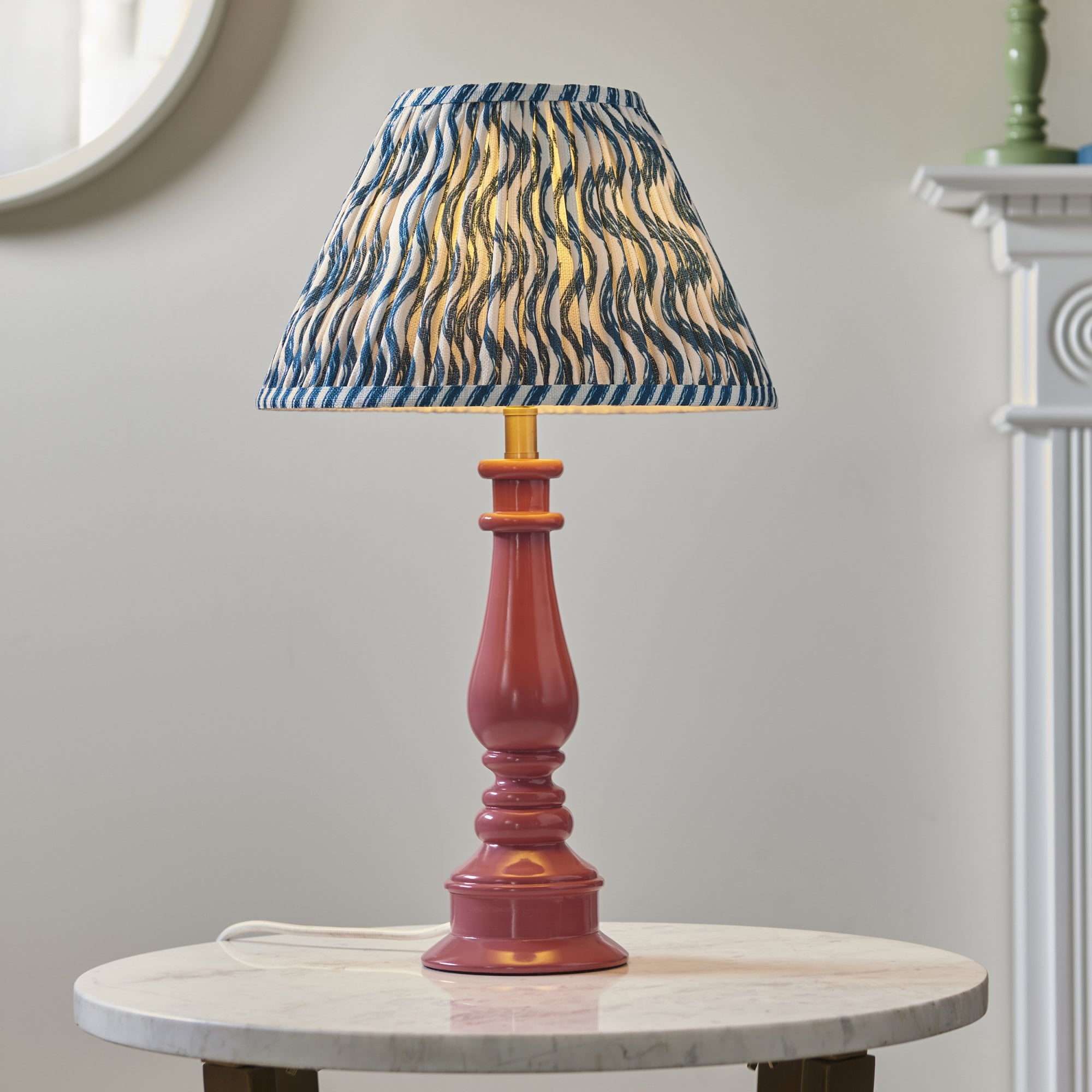 Endon Myrtle Gloss Pink Clay Table Lamp & Ripple 30cm Marlin Blue Shade