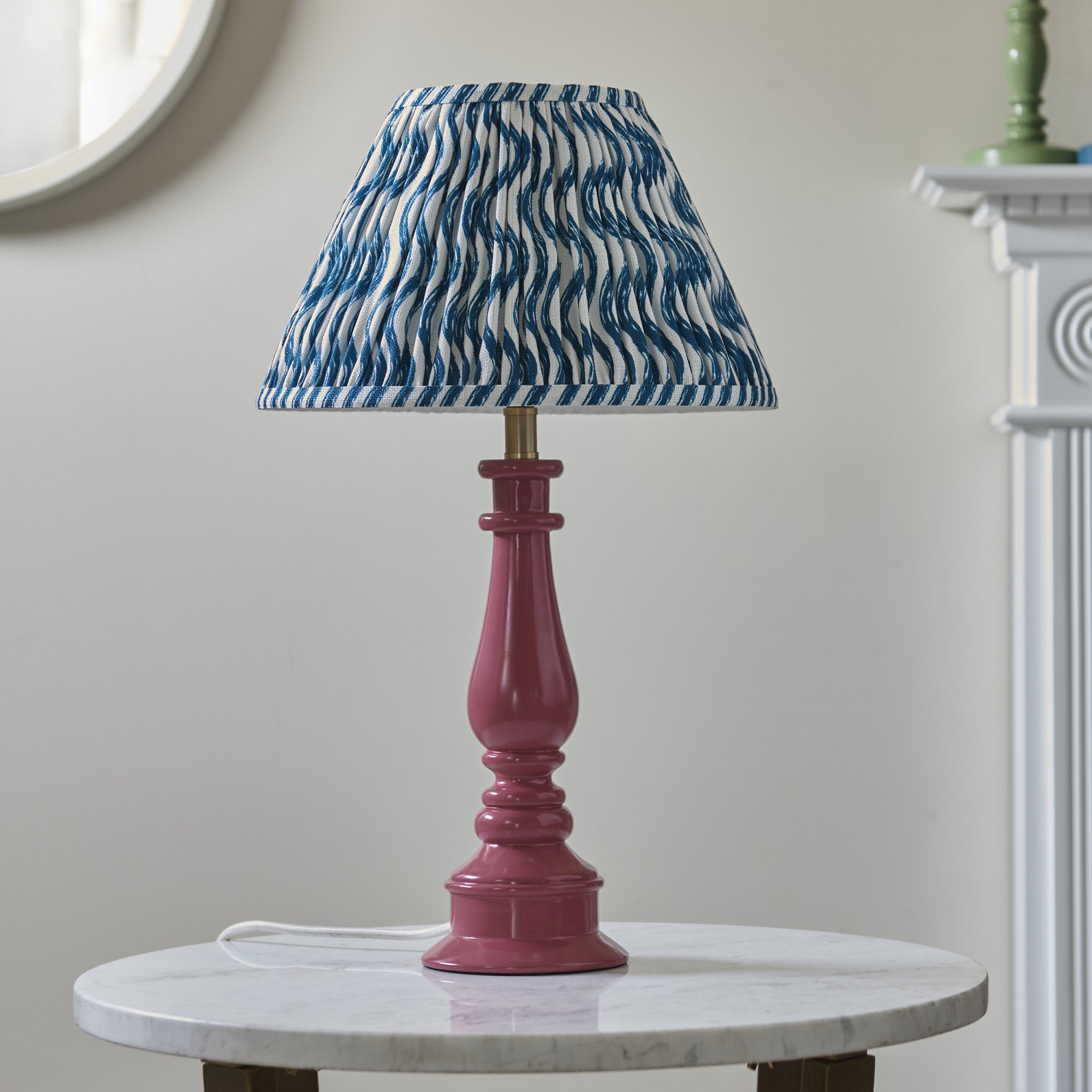 Endon Myrtle Gloss Pink Clay Table Lamp & Ripple 30cm Marlin Blue Shade