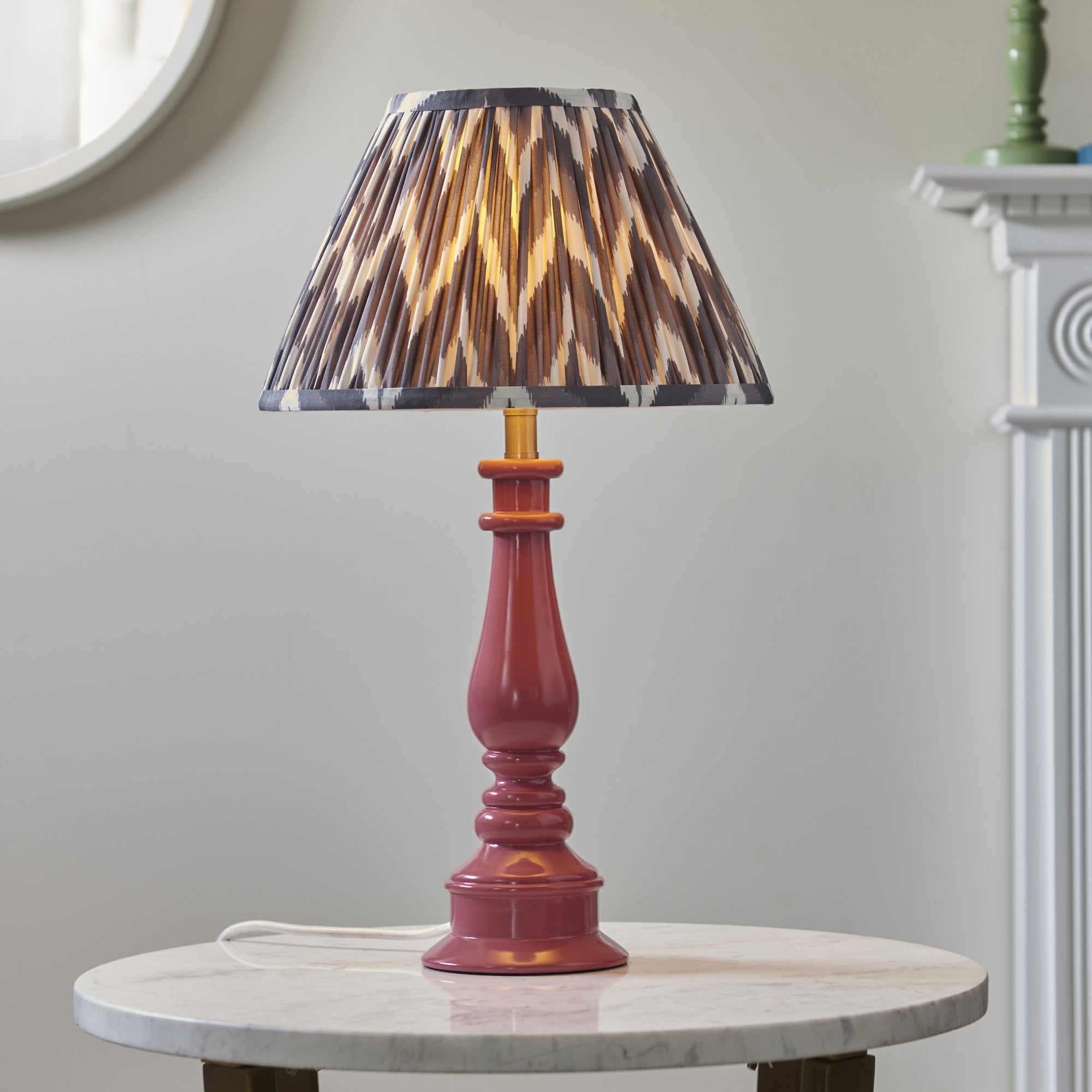 Endon Myrtle Gloss Pink Clay Table Lamp & Zigzag 30cm Pearl Grey Shade