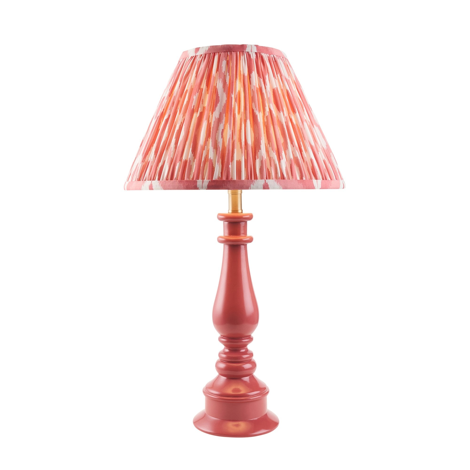 Endon Myrtle Gloss Pink Clay Table Lamp & Ikat 30cm Coral Pink Shade