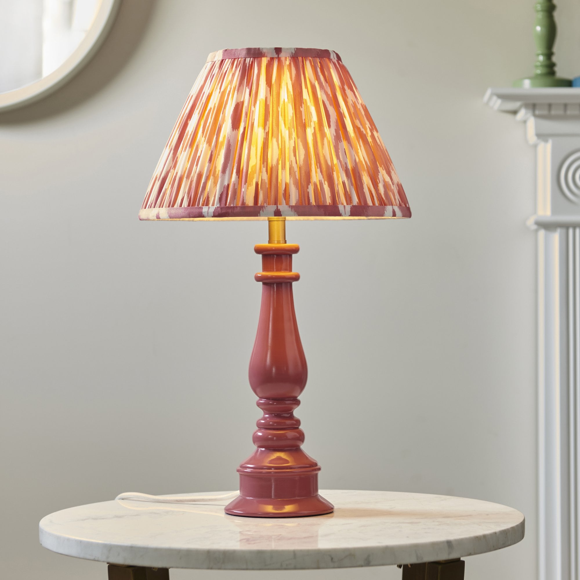 Endon Myrtle Gloss Pink Clay Table Lamp & Ikat 30cm Coral Pink Shade
