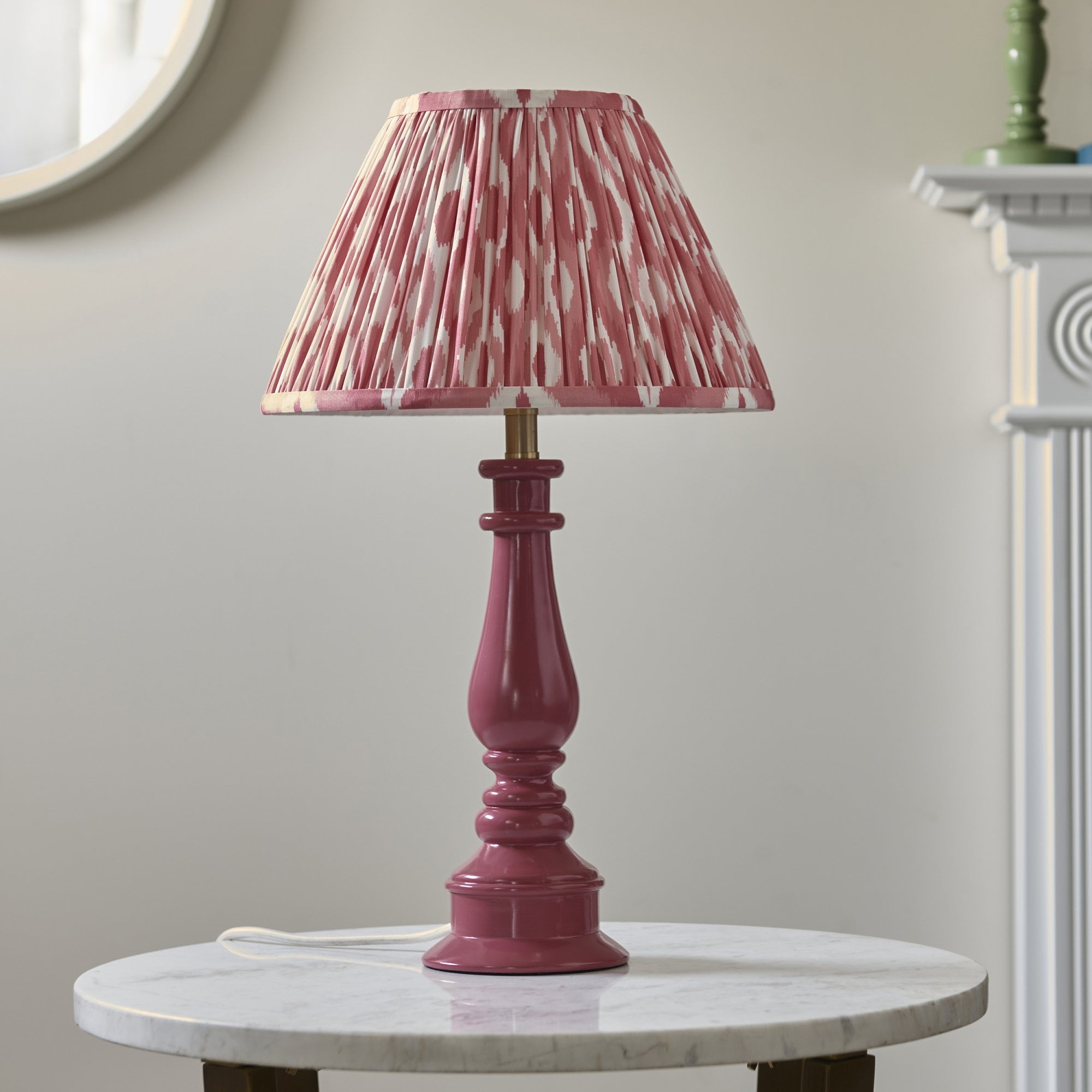 Endon Myrtle Gloss Pink Clay Table Lamp & Ikat 30cm Coral Pink Shade