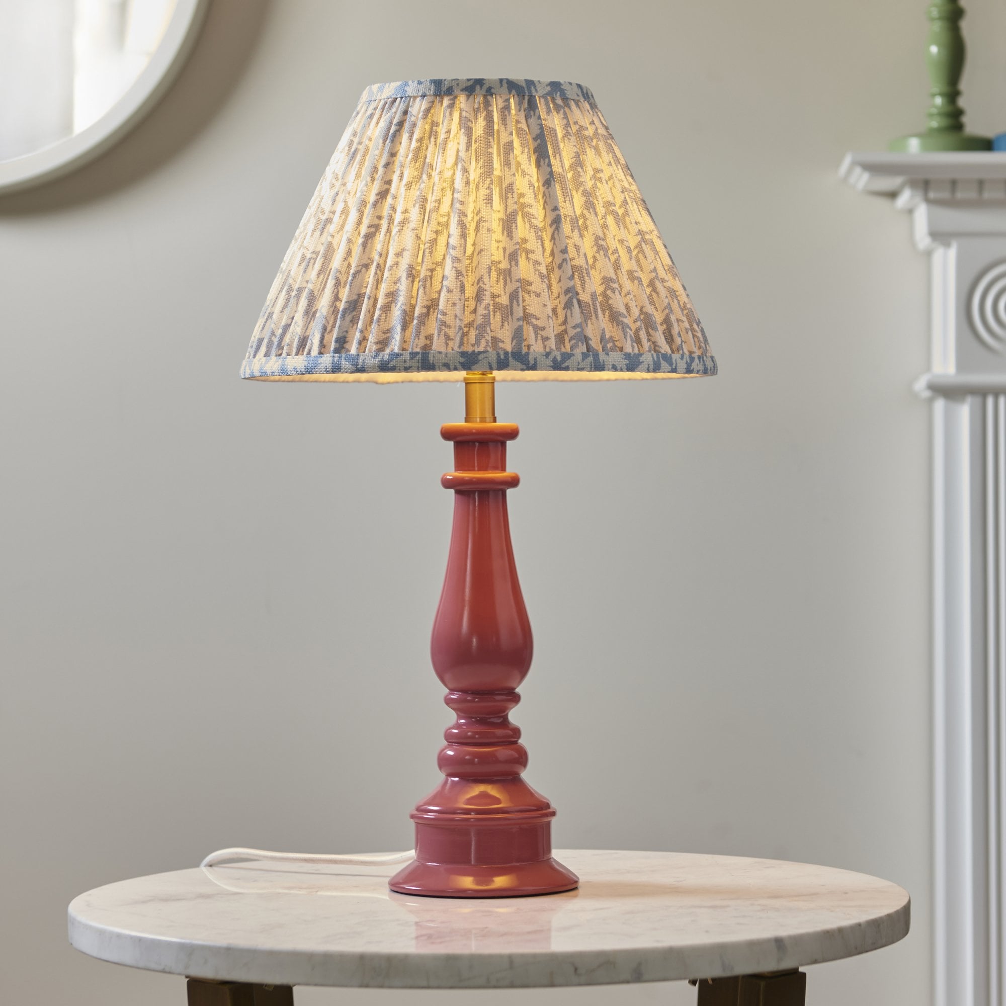 Endon Myrtle Gloss Pink Clay Table Lamp & Leaf 30cm Shell Bay Blue Shade