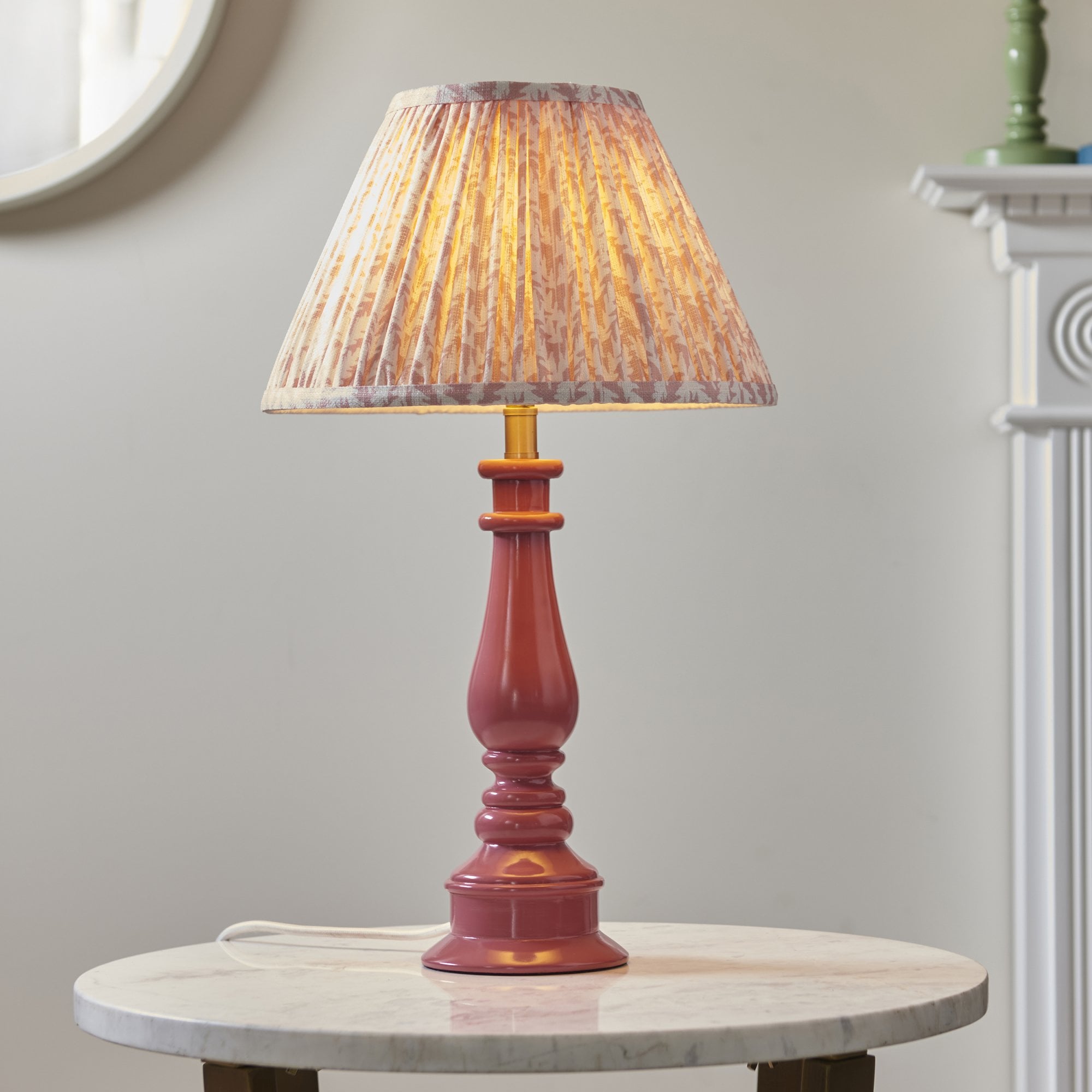 Endon Myrtle Gloss Pink Clay Table Lamp & Leaf 30cm Peachy Keen Shade