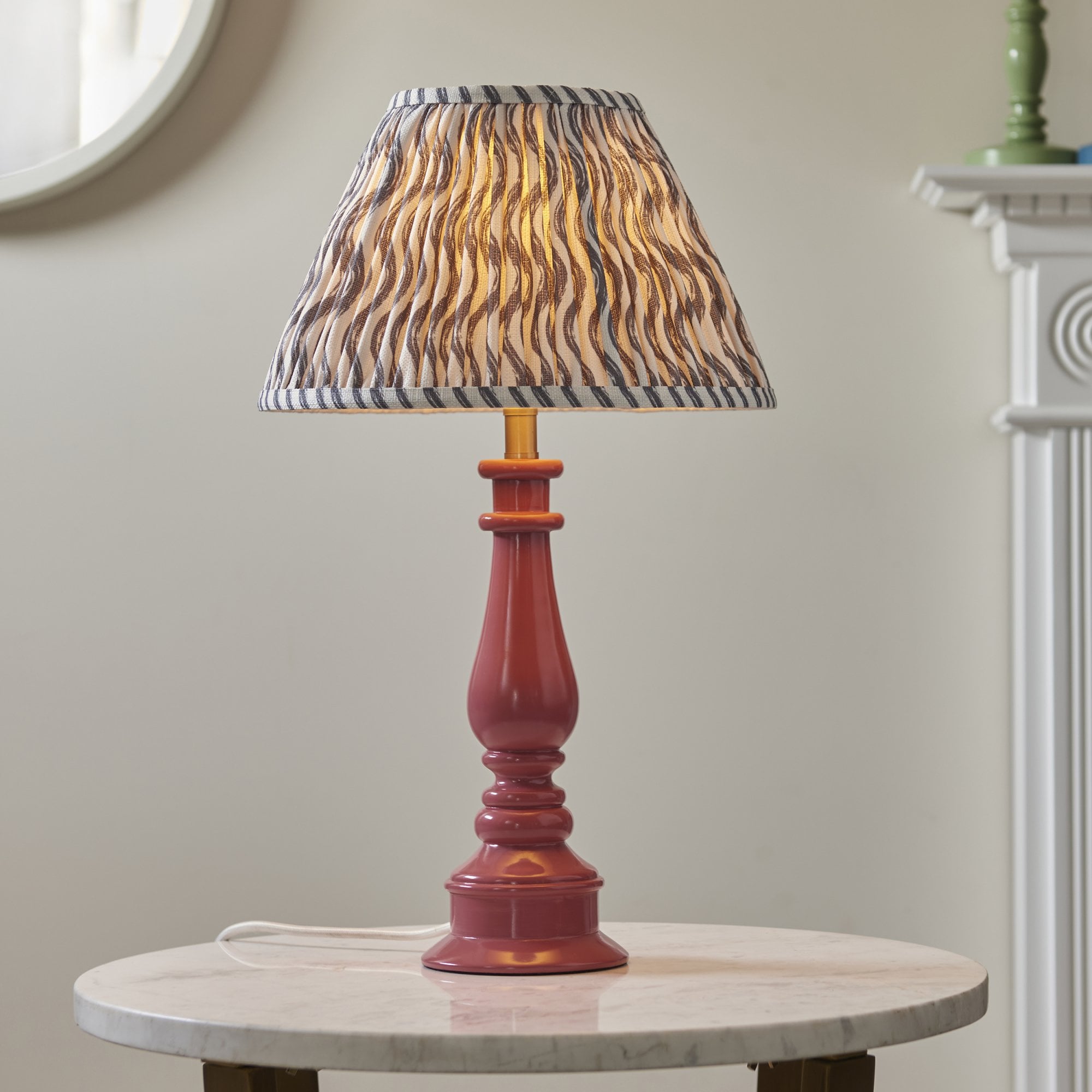 Endon Myrtle Gloss Pink Clay Table Lamp & Ripple 30cm Pearl Grey Shade