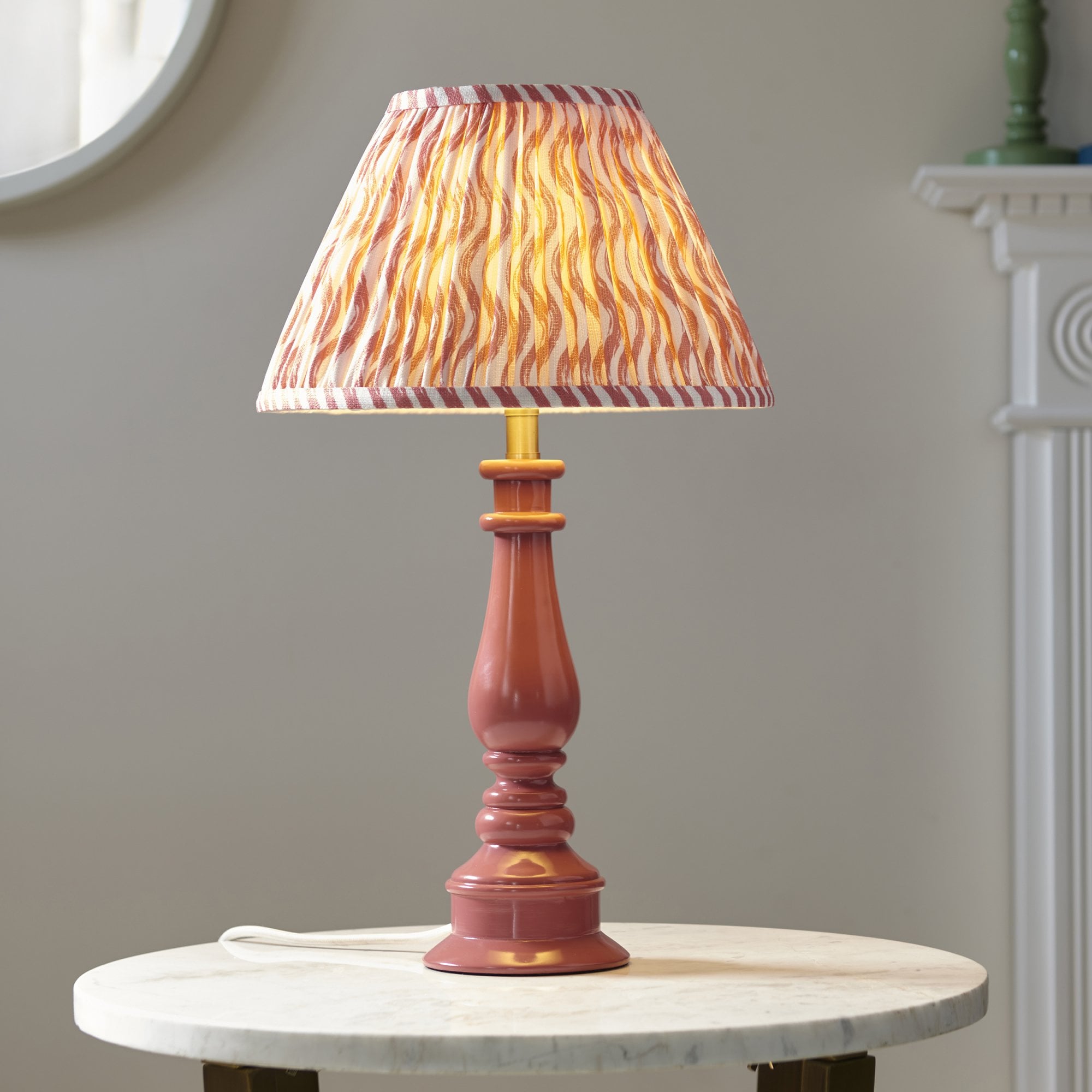 Endon Myrtle Gloss Pink Clay Table Lamp & Ripple 30cm Coral Pink Shade