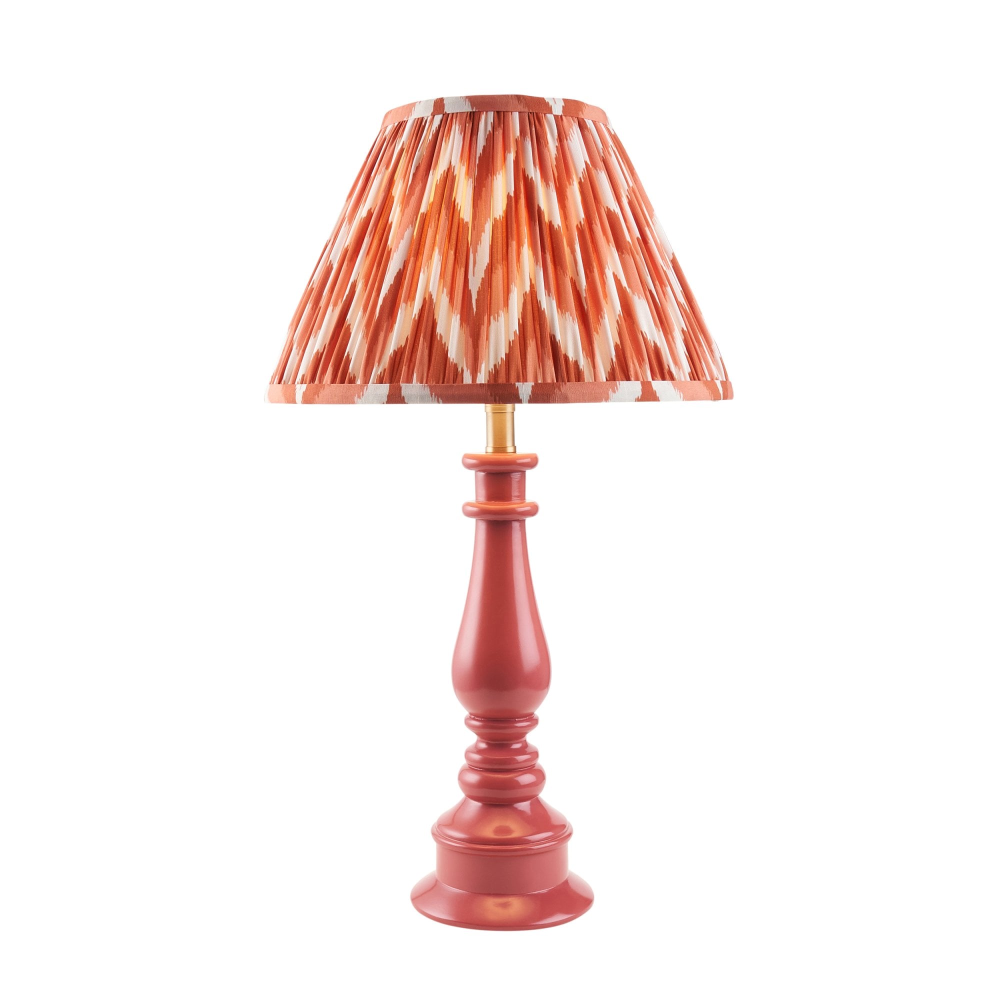 Endon Myrtle Gloss Pink Clay Table Lamp & Zigzag 30cm Apricot Orange Shade