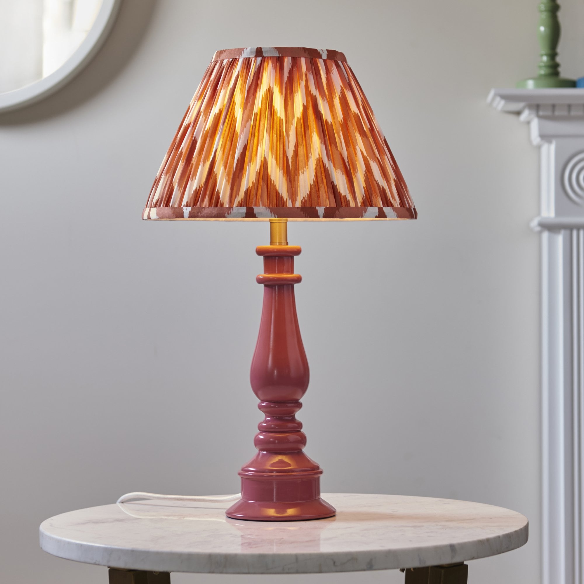Endon Myrtle Gloss Pink Clay Table Lamp & Zigzag 30cm Apricot Orange Shade