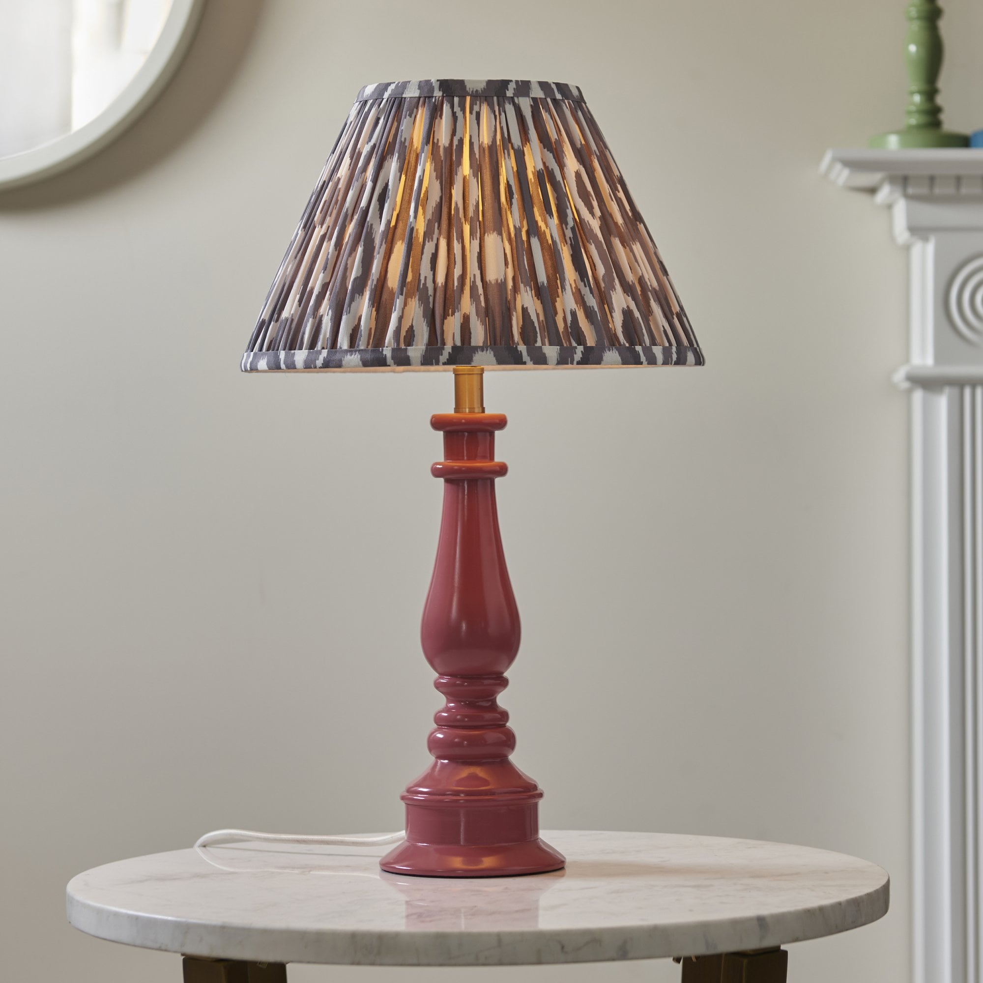 Endon Myrtle Gloss Pink Clay Table Lamp & Ikat 30cm Pearl Grey Shade