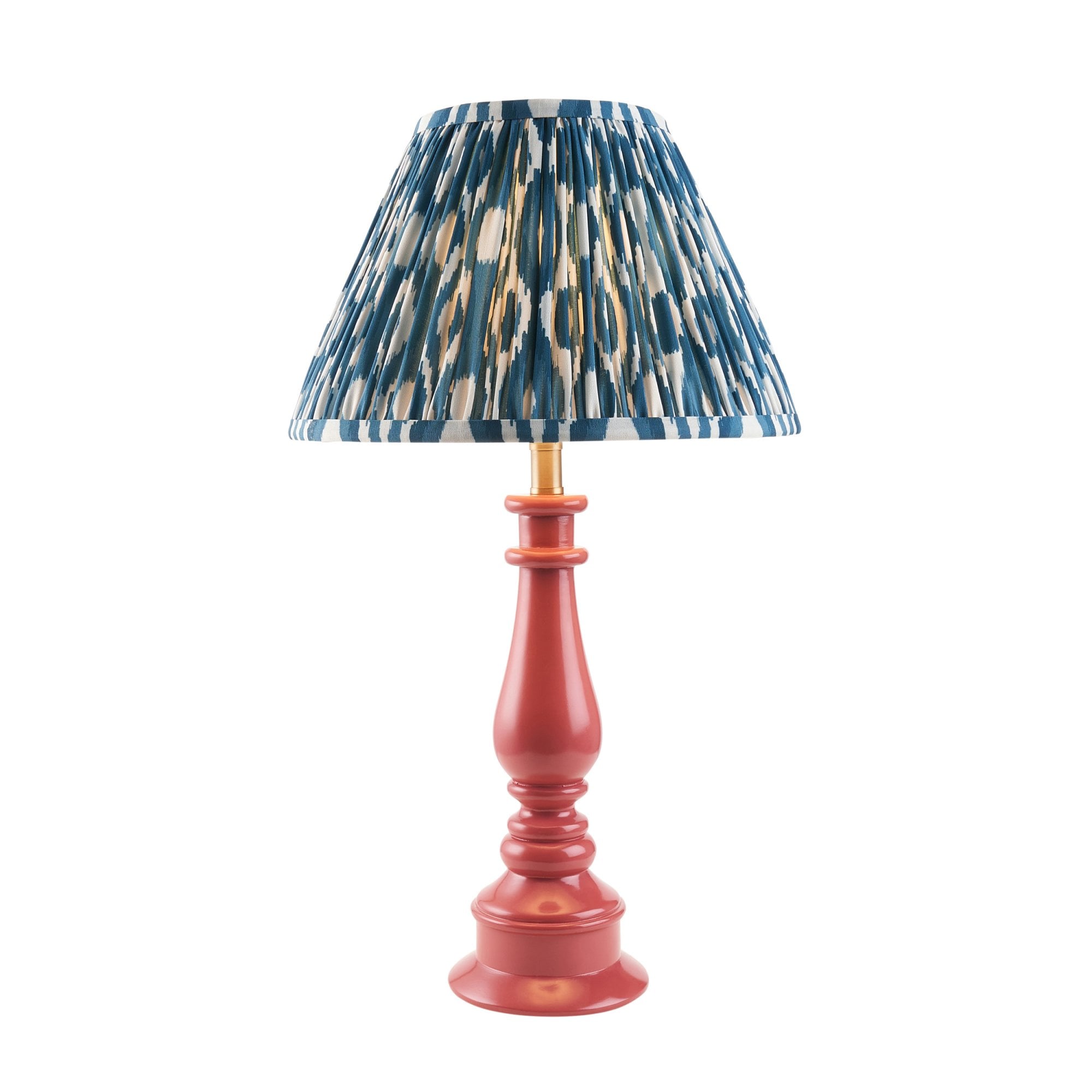 Endon Myrtle Gloss Pink Clay Table Lamp & Ikat 30cm Marlin Blue Shade