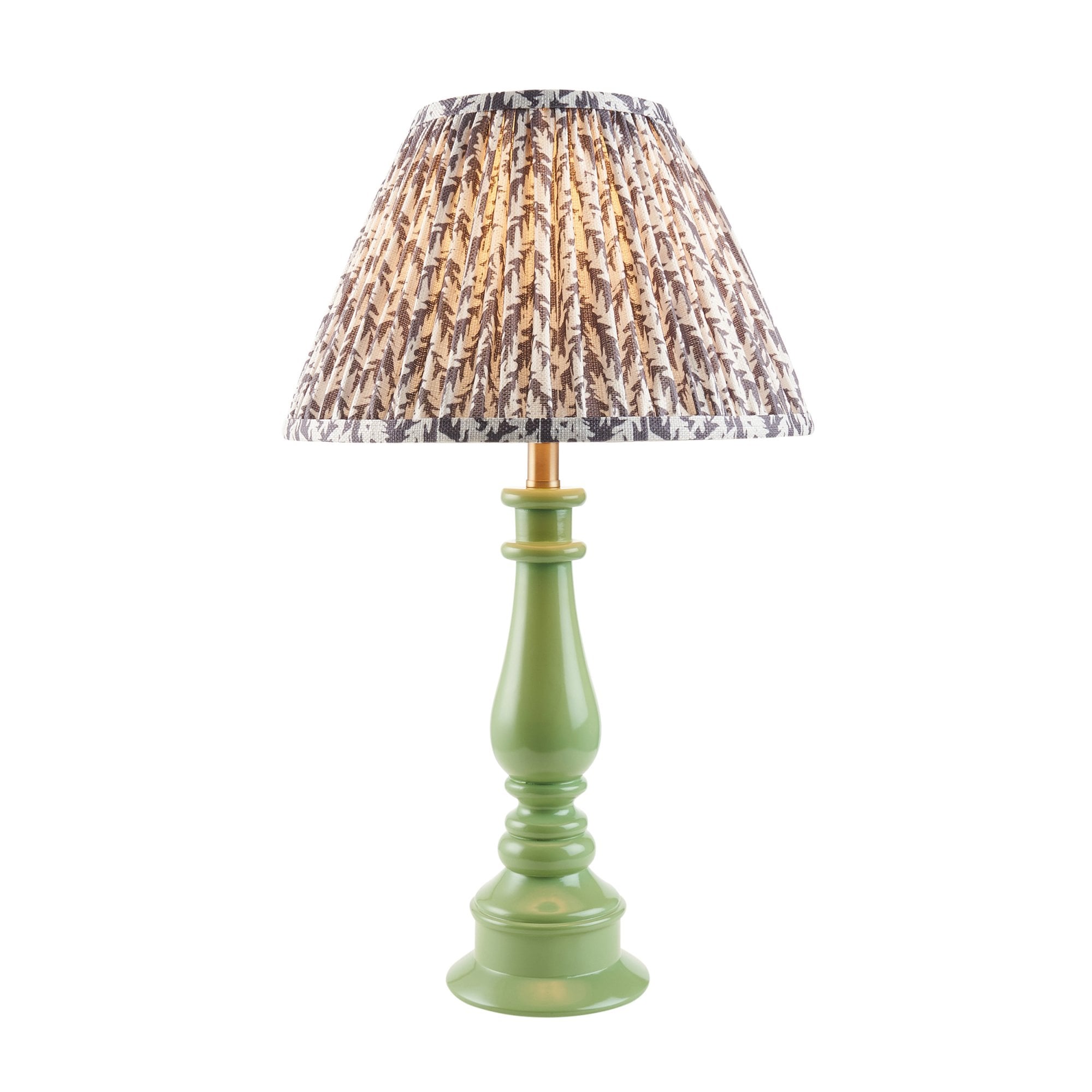 Endon Myrtle Gloss Cotswold Green Table Lamp & Leaf 30cm Pearl Grey Shade