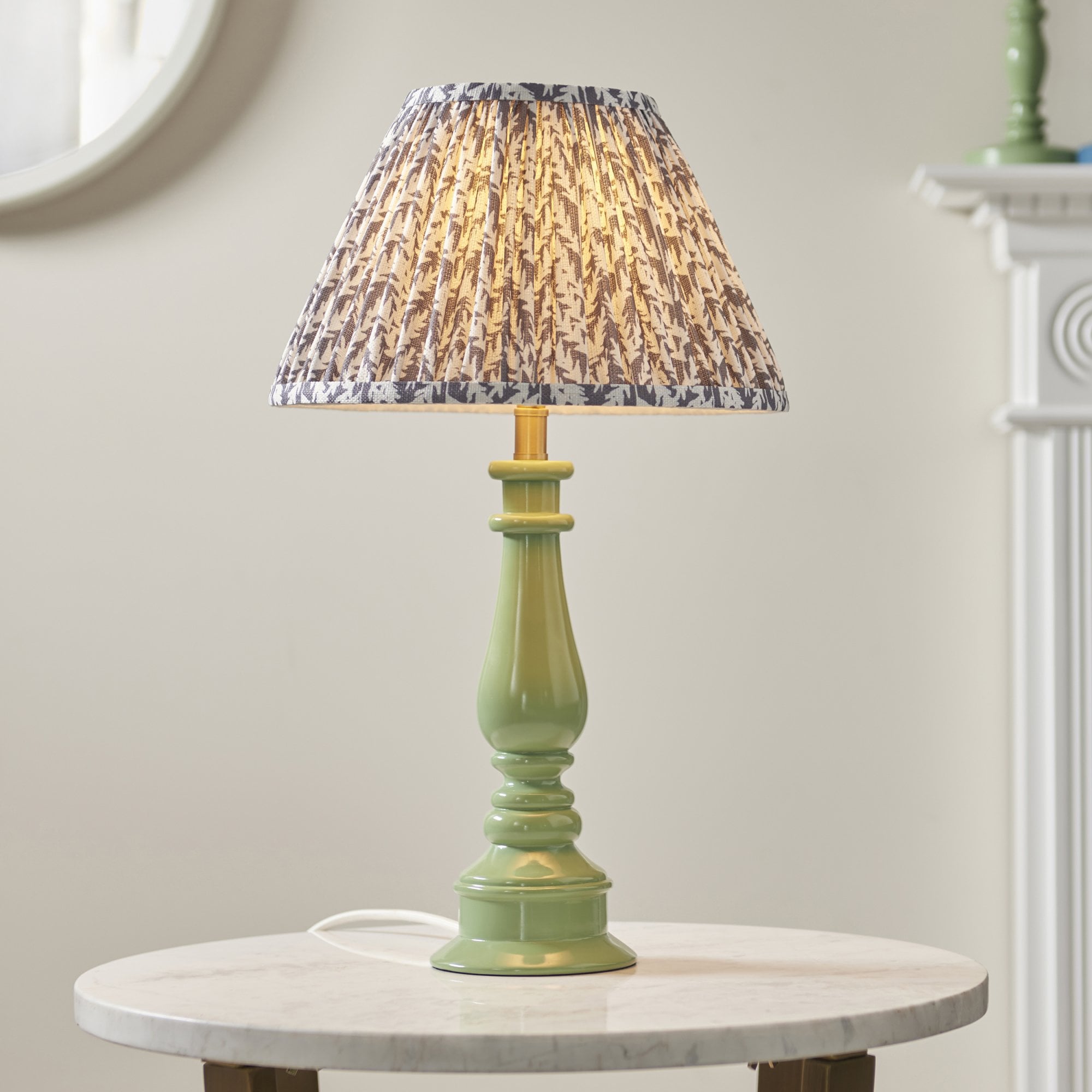 Endon Myrtle Gloss Cotswold Green Table Lamp & Leaf 30cm Pearl Grey Shade