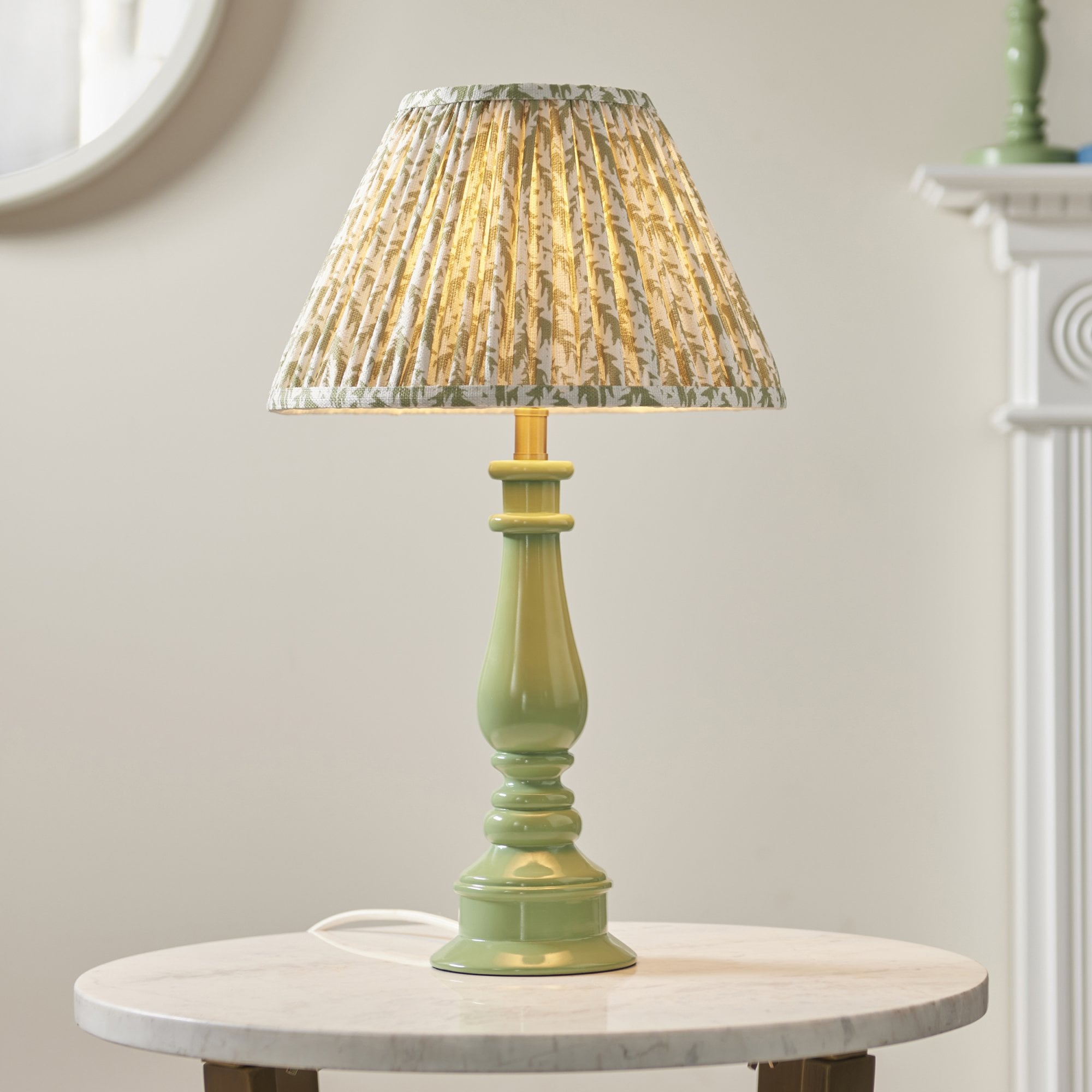 Endon Myrtle Gloss Cotswold Green Table Lamp & Leaf 30cm Herb Garden Green Shade