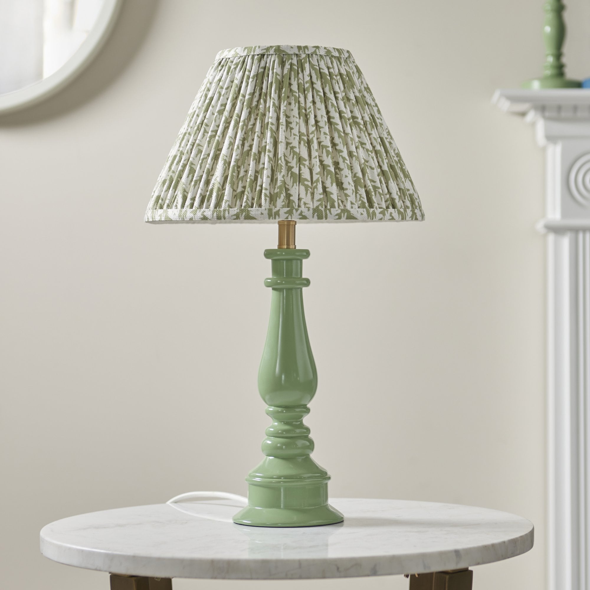 Endon Myrtle Gloss Cotswold Green Table Lamp & Leaf 30cm Herb Garden Green Shade