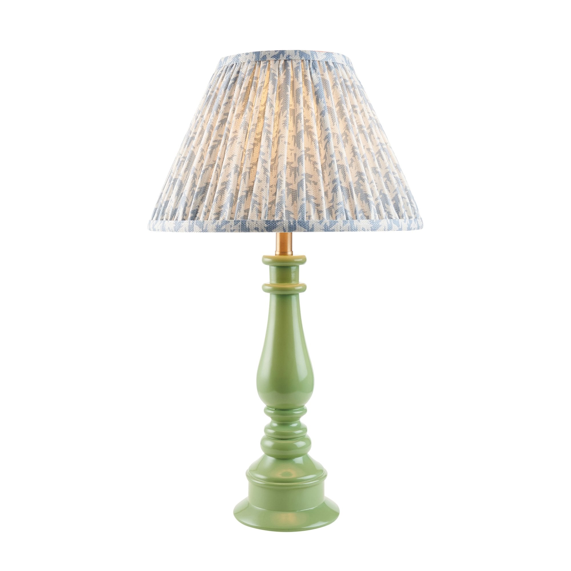 Endon Myrtle Gloss Cotswold Green Table Lamp & Leaf 30cm Shell Bay Blue Shade
